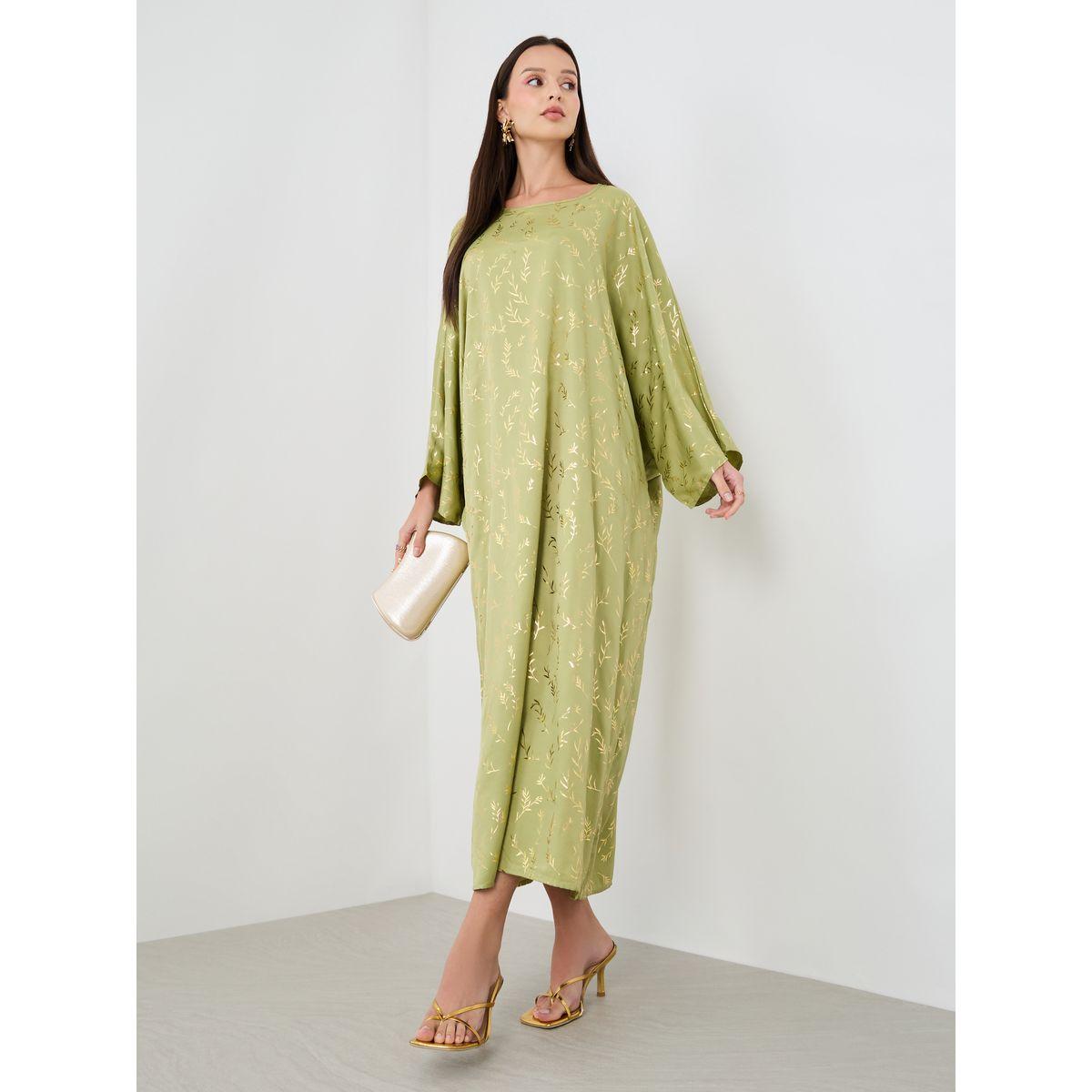 Styli Foil Printed Batwing Sleeve Kaftan-women-arabicclothing-kaftan-image-1