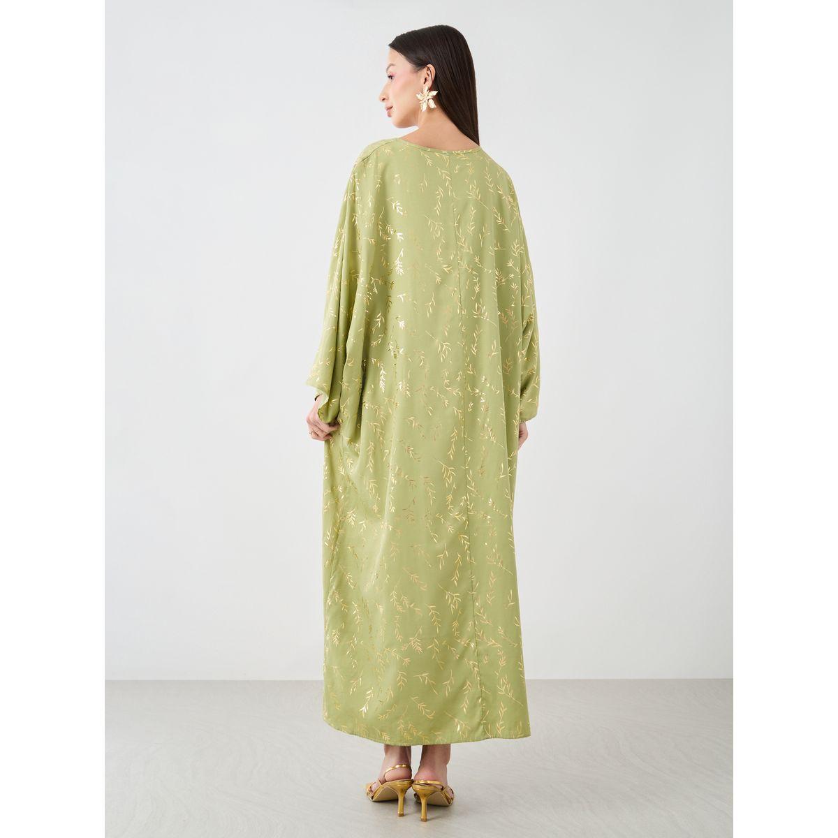 Styli Foil Printed Batwing Sleeve Kaftan-women-arabicclothing-kaftan-image-4