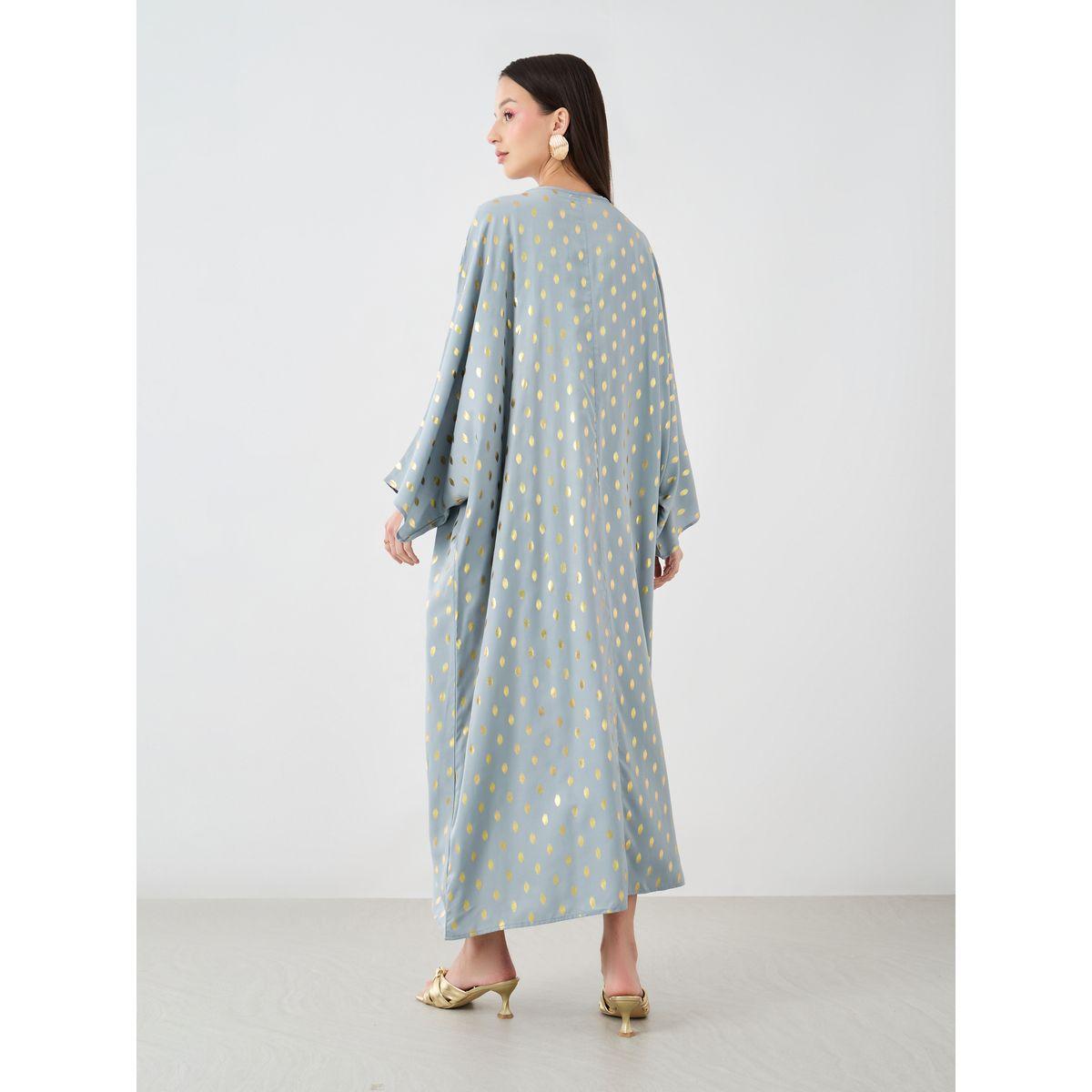 Styli Foil Printed Batwing Sleeve Kaftan-women-arabicclothing-kaftan-image-4