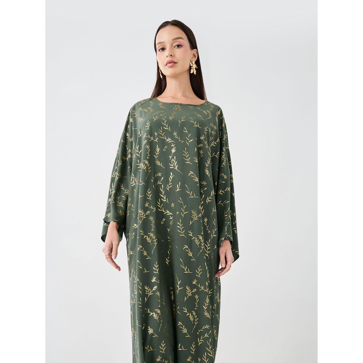 Styli Foil Printed Batwing Sleeve Kaftan-women-arabicclothing-kaftan-image-2
