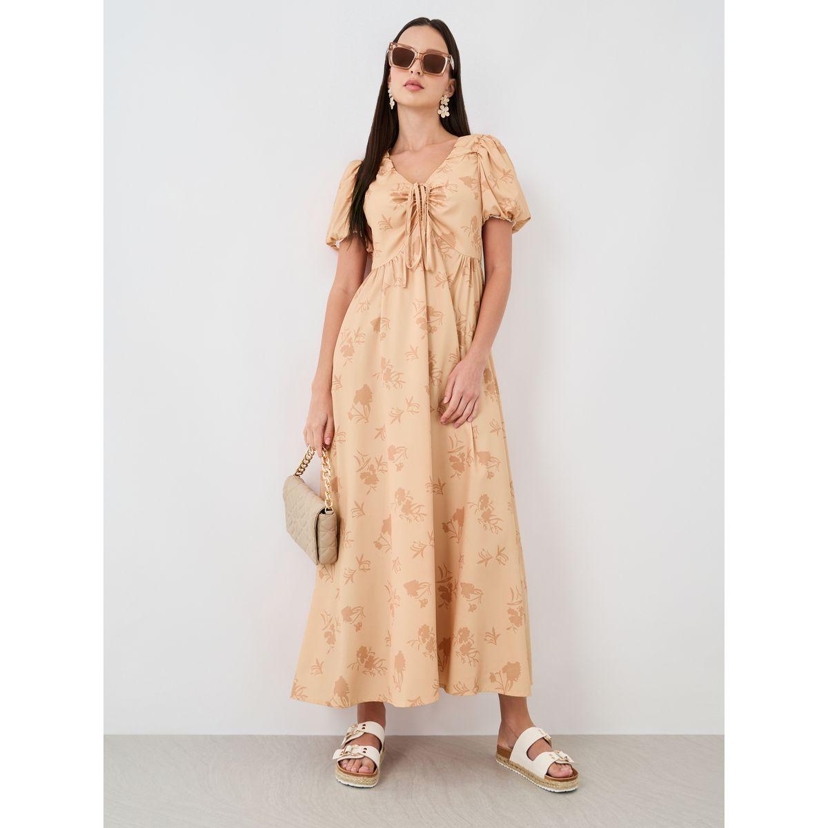 فستان طويل بطبعة زهور وتفاصيل مُجمعة-women-clothing-dresses-image-1