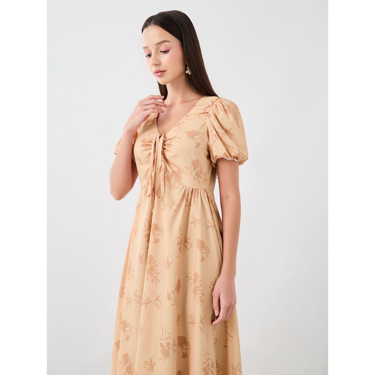 فستان طويل بطبعة زهور وتفاصيل مُجمعة-women-clothing-dresses-image-2