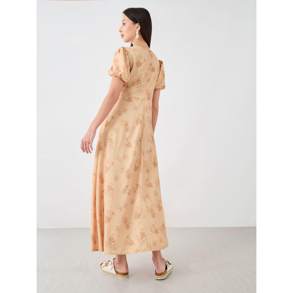 فستان طويل بطبعة زهور وتفاصيل مُجمعة-women-clothing-dresses-image-4