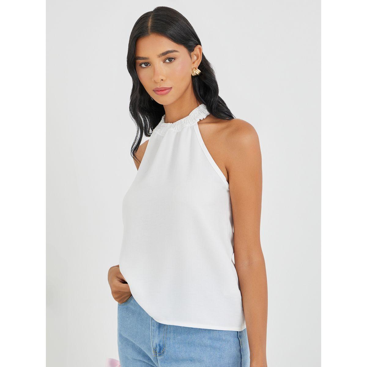 Styli Solid Halter Neck Casual Cami-women-clothing-tshirts-image-1