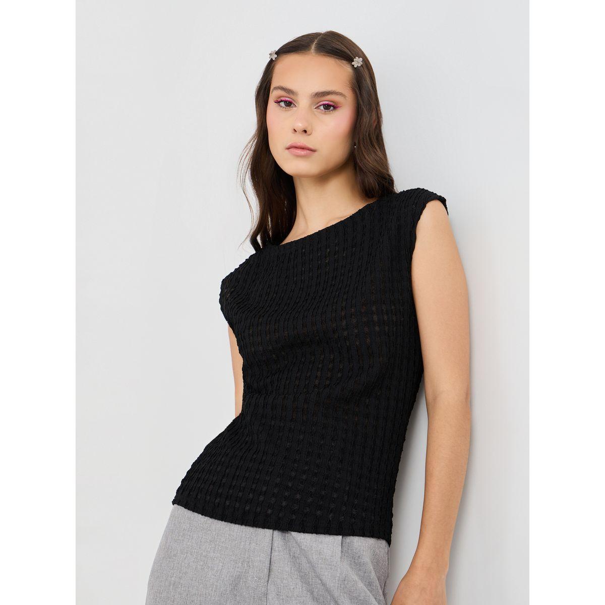 Styli Textured Sleeveless Knitted Top-women-clothing-tshirts-image-1