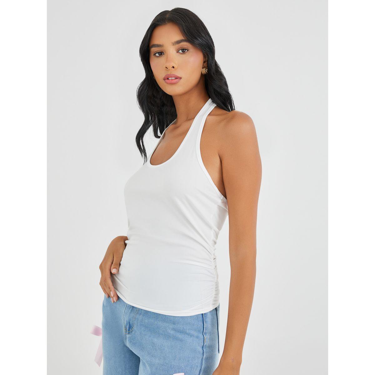 بلوزة كامي سادة بياقة هولتر-women-clothing-shirtsandblouses-blouses-image-1