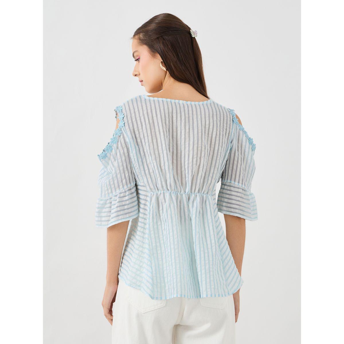 Styli Texture Elastic Gathered Waist Lace Trim Blouse-women-clothing-shirtsandblouses-blouses-image-5