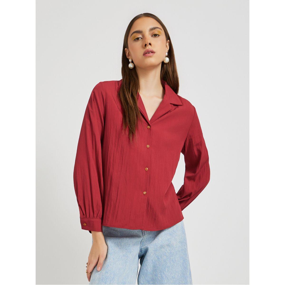 Styli Textured Balloon Sleeve Regular Fit Shirt-women-clothing-shirtsandblouses-shirts-image-1