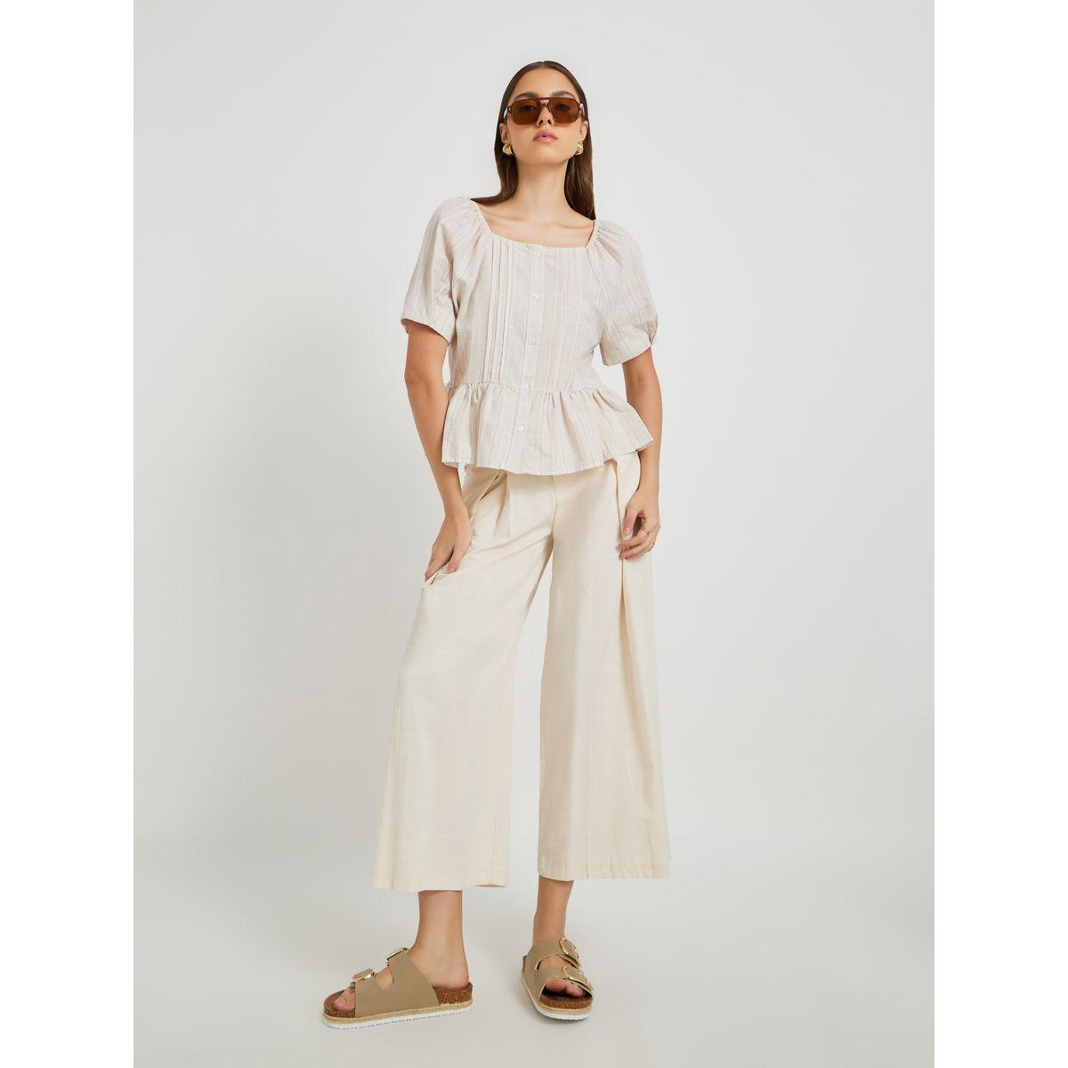 Styli Texture Puff Sleeve Buttoned Blouse-women-clothing-shirtsandblouses-blouses-image-2