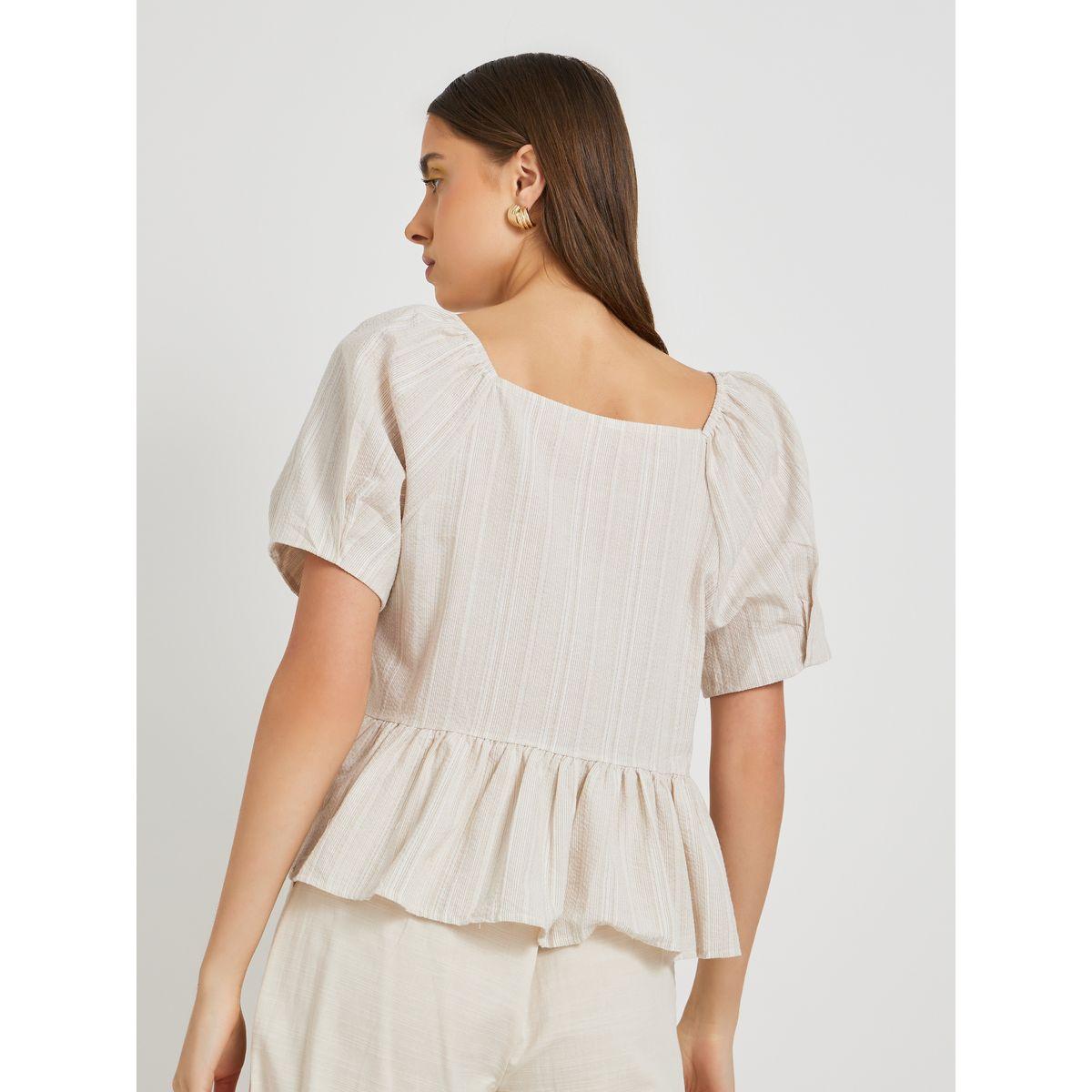Styli Texture Puff Sleeve Buttoned Blouse-women-clothing-shirtsandblouses-blouses-image-4