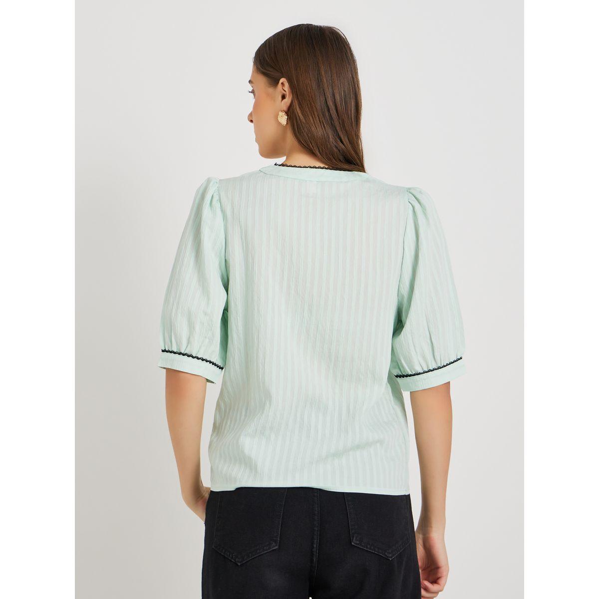 Styli Textured Lace Trim Short Sleeve Blouse-women-clothing-shirtsandblouses-blouses-image-5