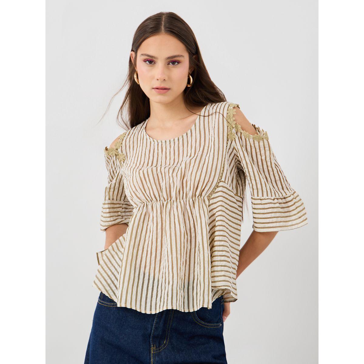 بلوزة مخططة بتفاصيل دانتيل وفتحات-women-clothing-shirtsandblouses-blouses-image-1