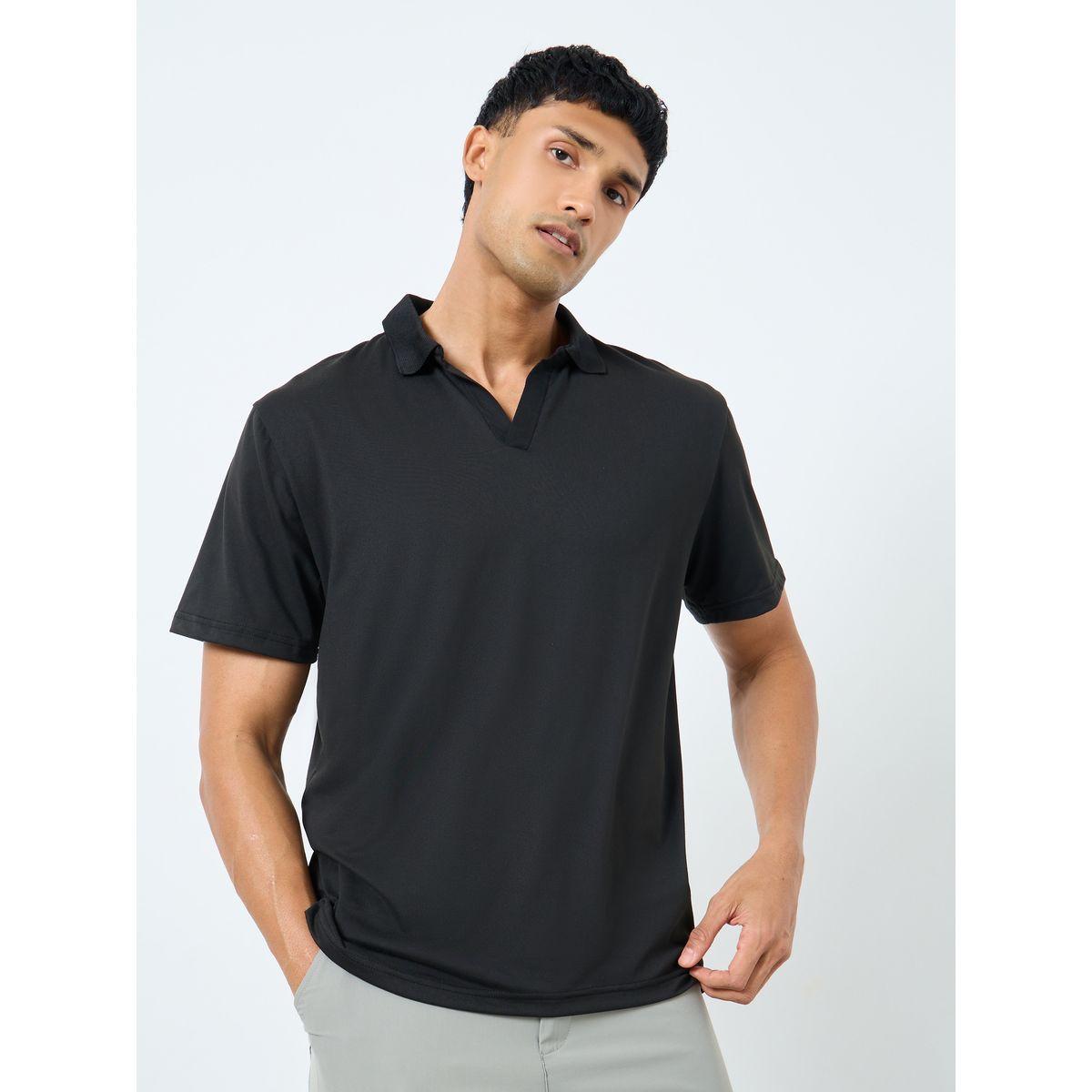 Styli Men Black Plain Regular Fit Polo-men-clothing-tshirtsandpolos-polos-image-1