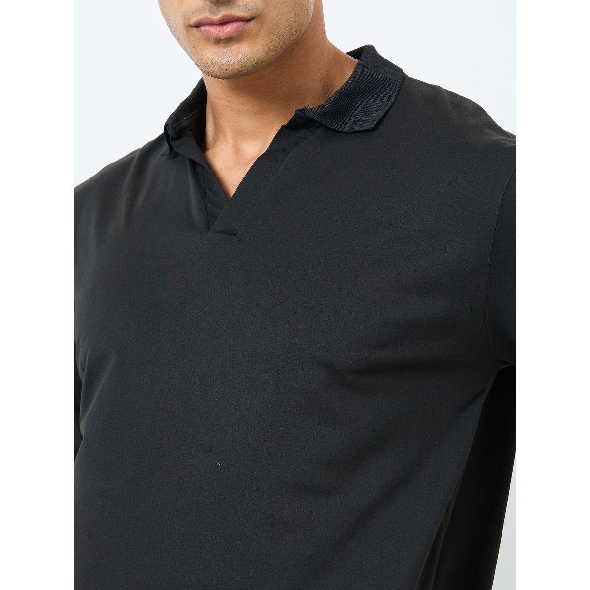 Styli Men Black Plain Regular Fit Polo-men-clothing-tshirtsandpolos-polos-image-3