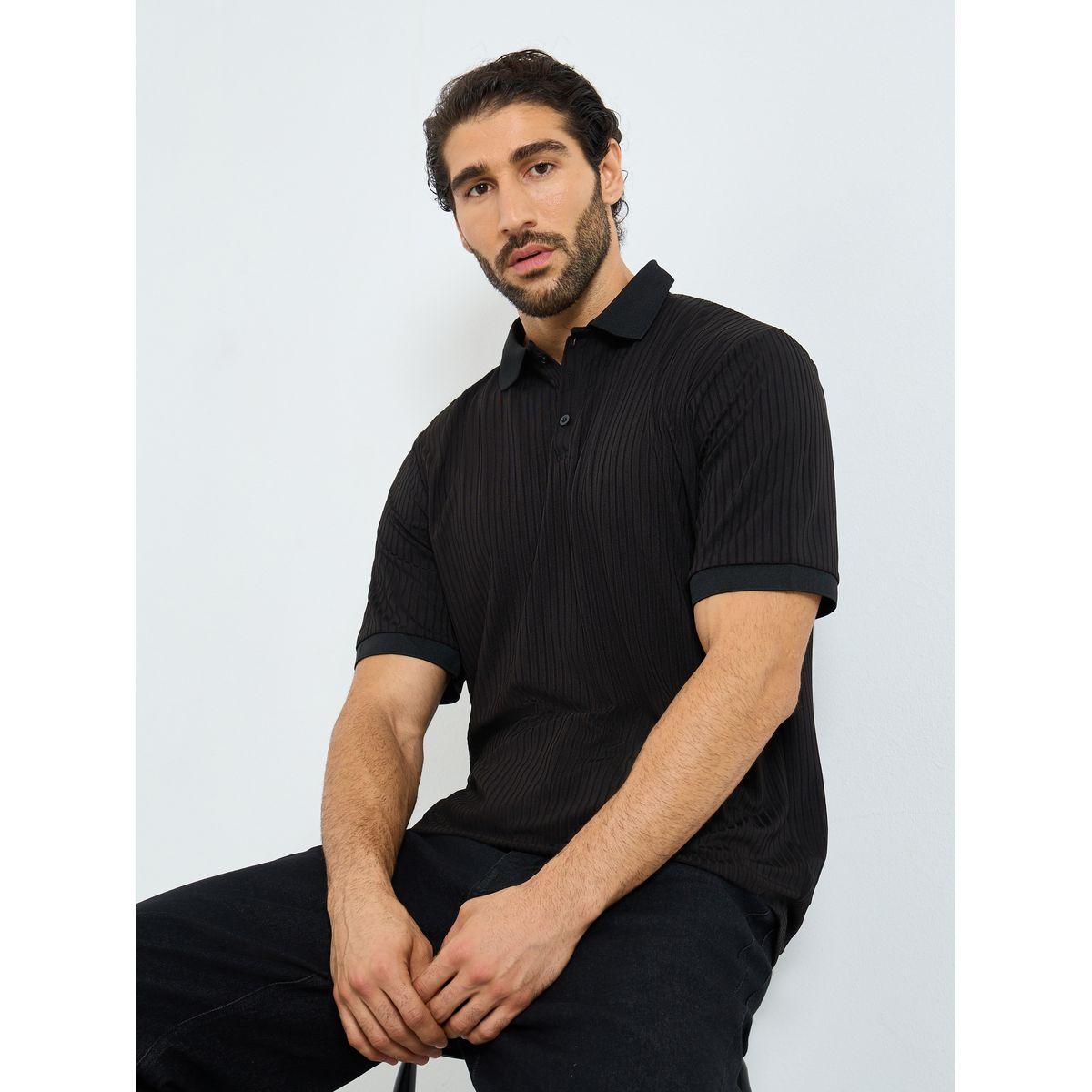 Styli Black Solid Regular Fit Polo T-Shirt-men-clothing-tshirtsandpolos-polos-image-1
