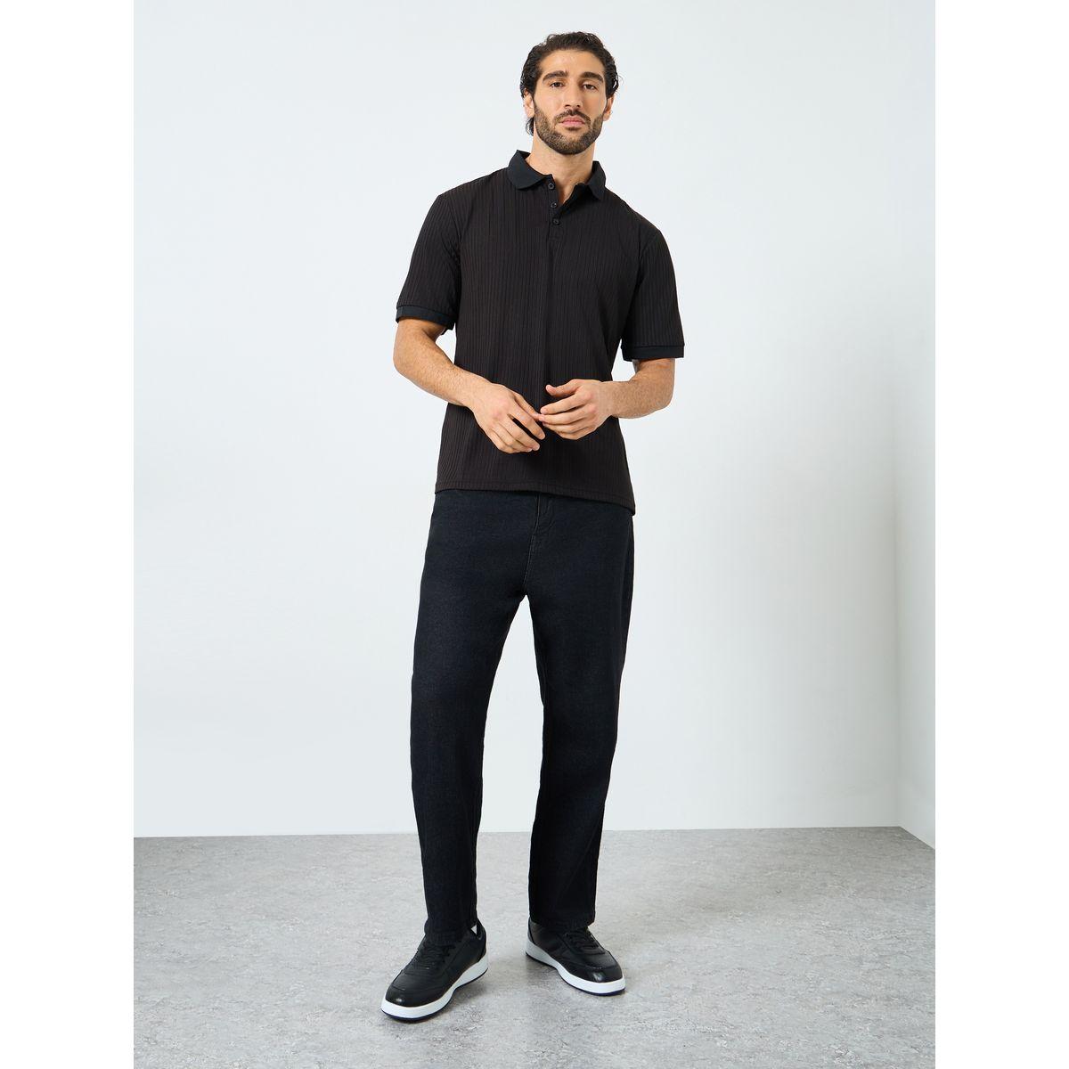 Styli Black Solid Regular Fit Polo T-Shirt-men-clothing-tshirtsandpolos-polos-image-2