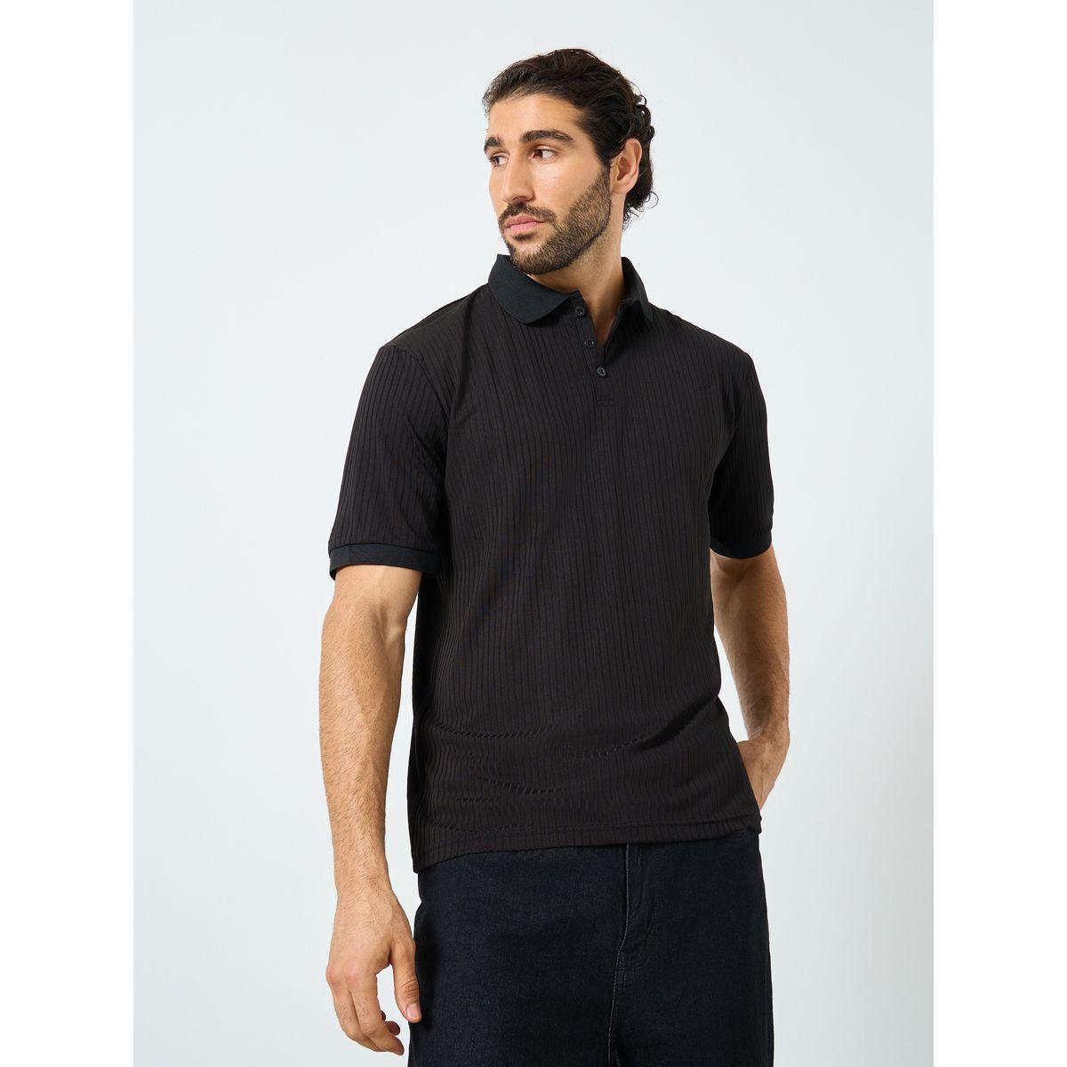 Styli Black Solid Regular Fit Polo T-Shirt-men-clothing-tshirtsandpolos-polos-image-3