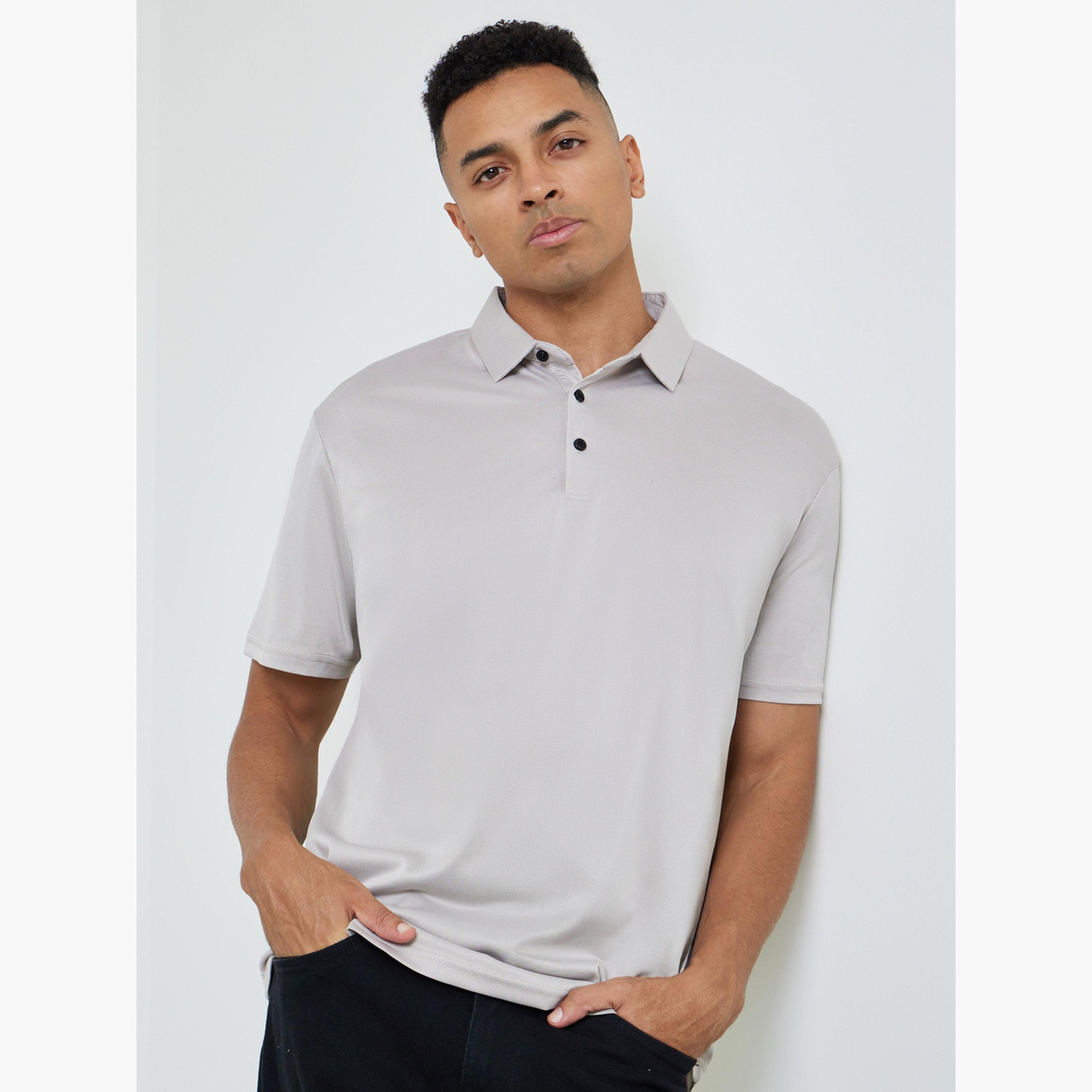 تيشيرت بولو سادة بقصة عادية للرجال-men-clothing-tshirtsandpolos-polos-image-1