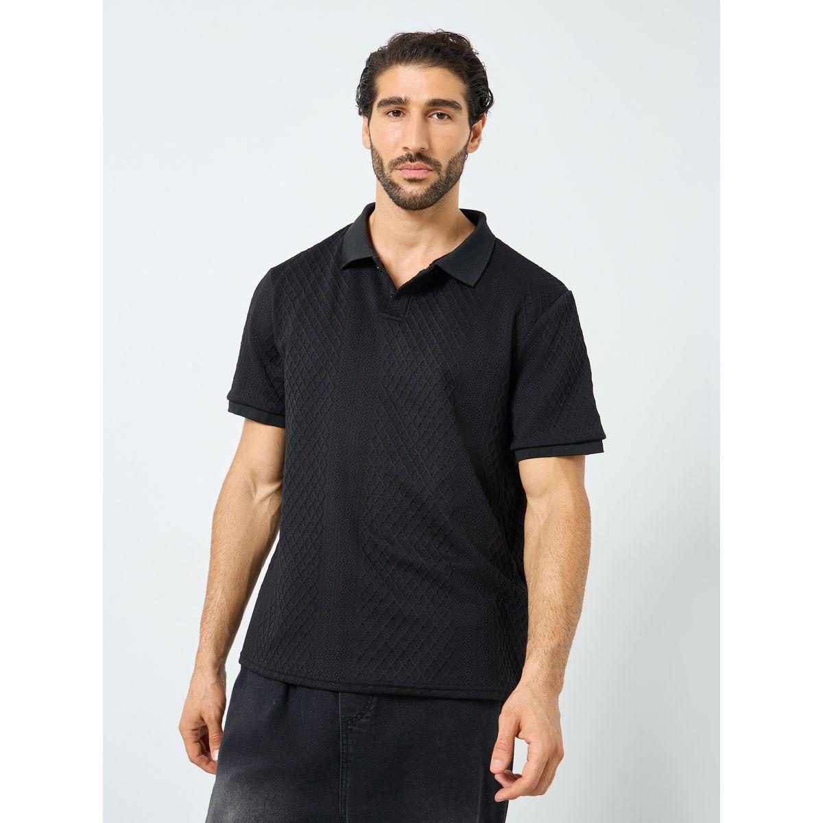 Styli Black Textured Regular Fit Polo T-Shirt-men-clothing-tshirtsandpolos-polos-image-3