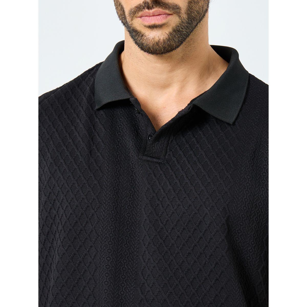 Styli Black Textured Regular Fit Polo T-Shirt-men-clothing-tshirtsandpolos-polos-image-4