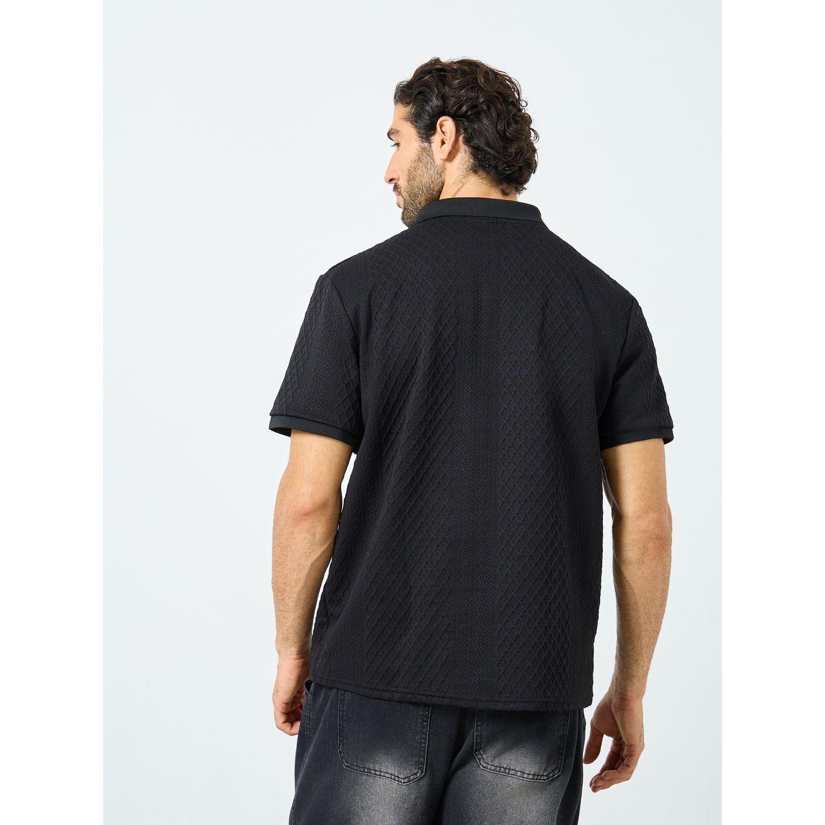Styli Black Textured Regular Fit Polo T-Shirt-men-clothing-tshirtsandpolos-polos-image-5