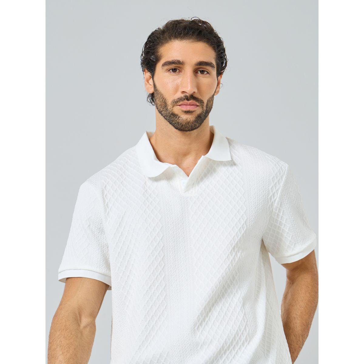 Styli Men White Textured Regular Fit Polo-men-clothing-tshirtsandpolos-polos-image-1