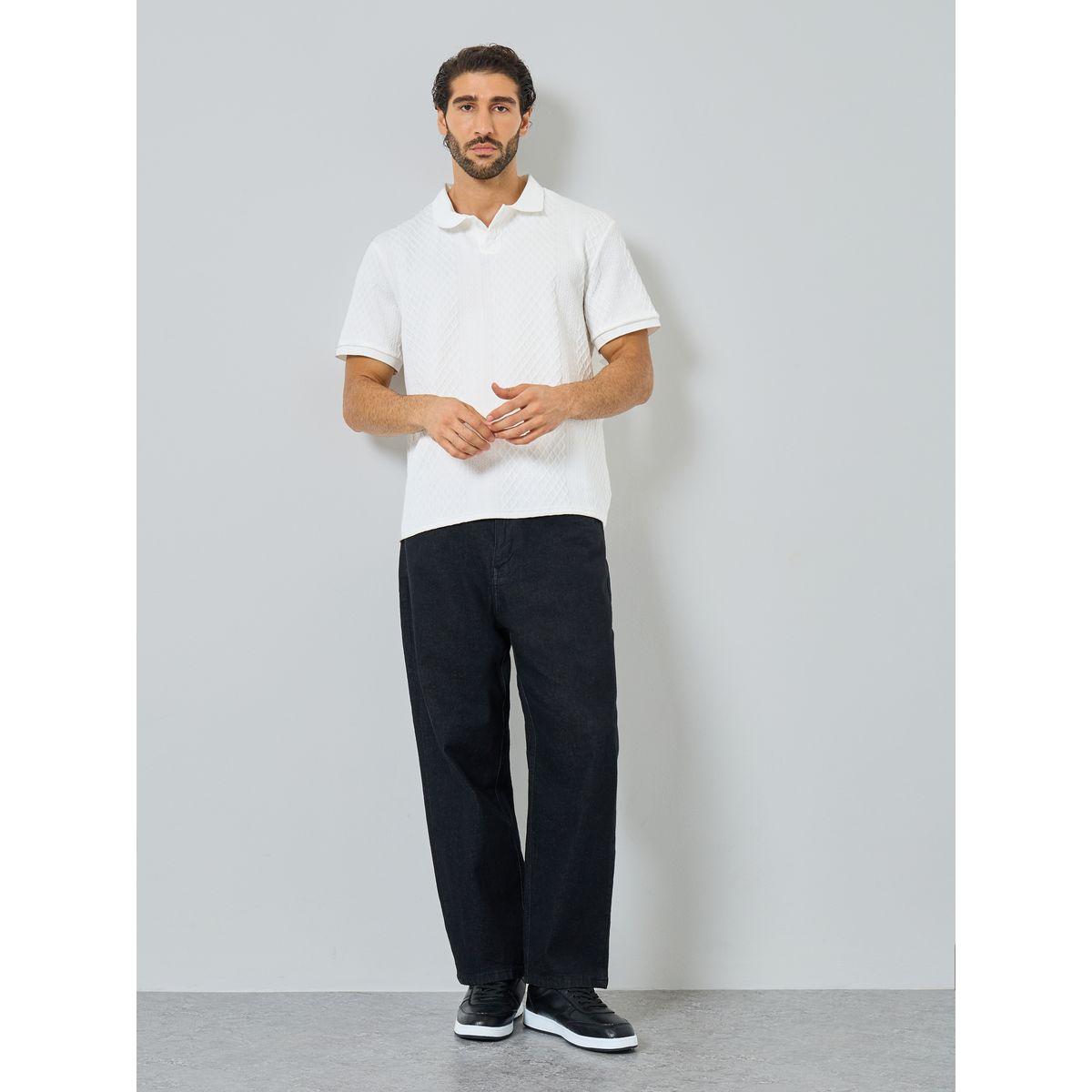 Styli Men White Textured Regular Fit Polo-men-clothing-tshirtsandpolos-polos-image-2