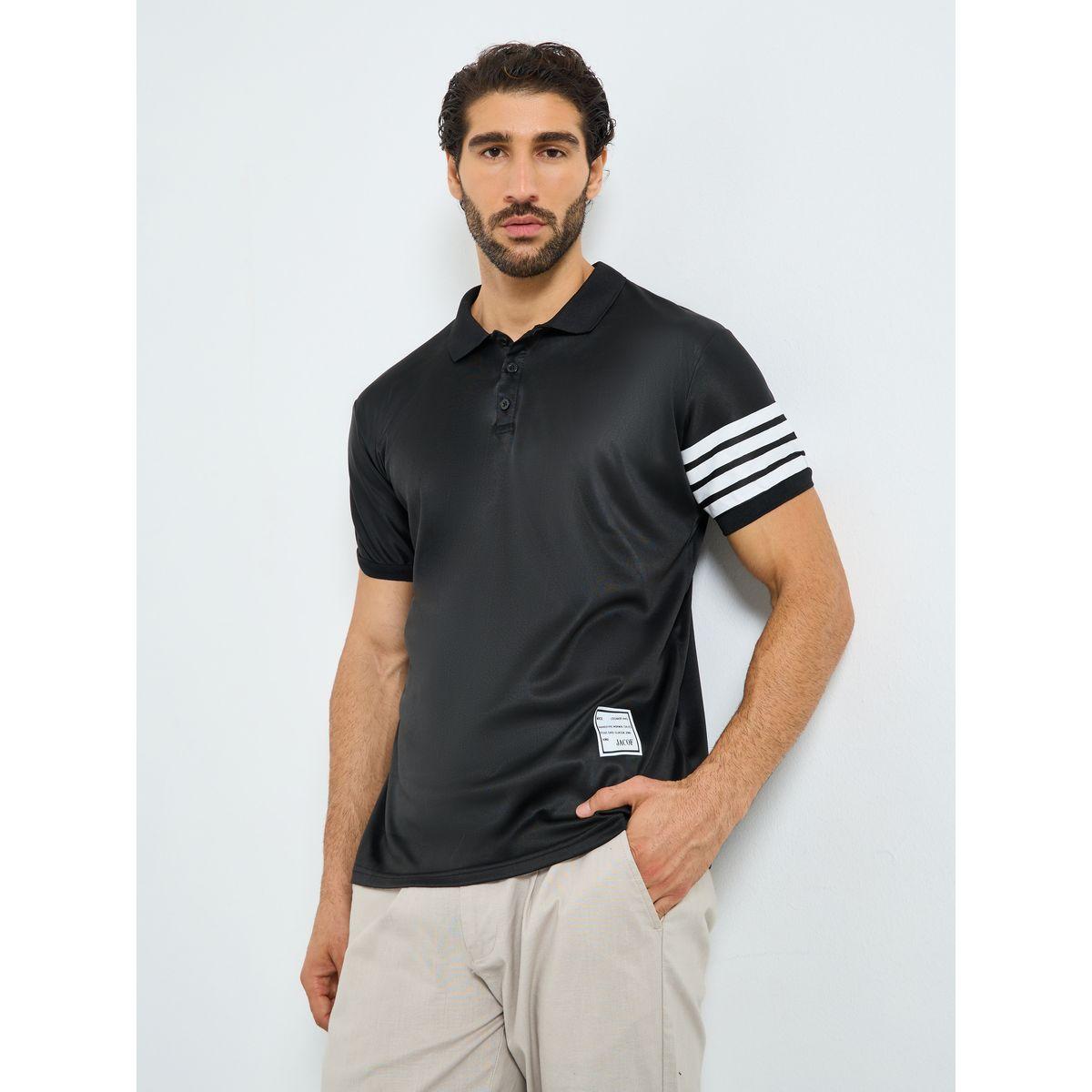 Styli Men Black Regular Fit Striped Print Polo-men-clothing-tshirtsandpolos-polos-image-1