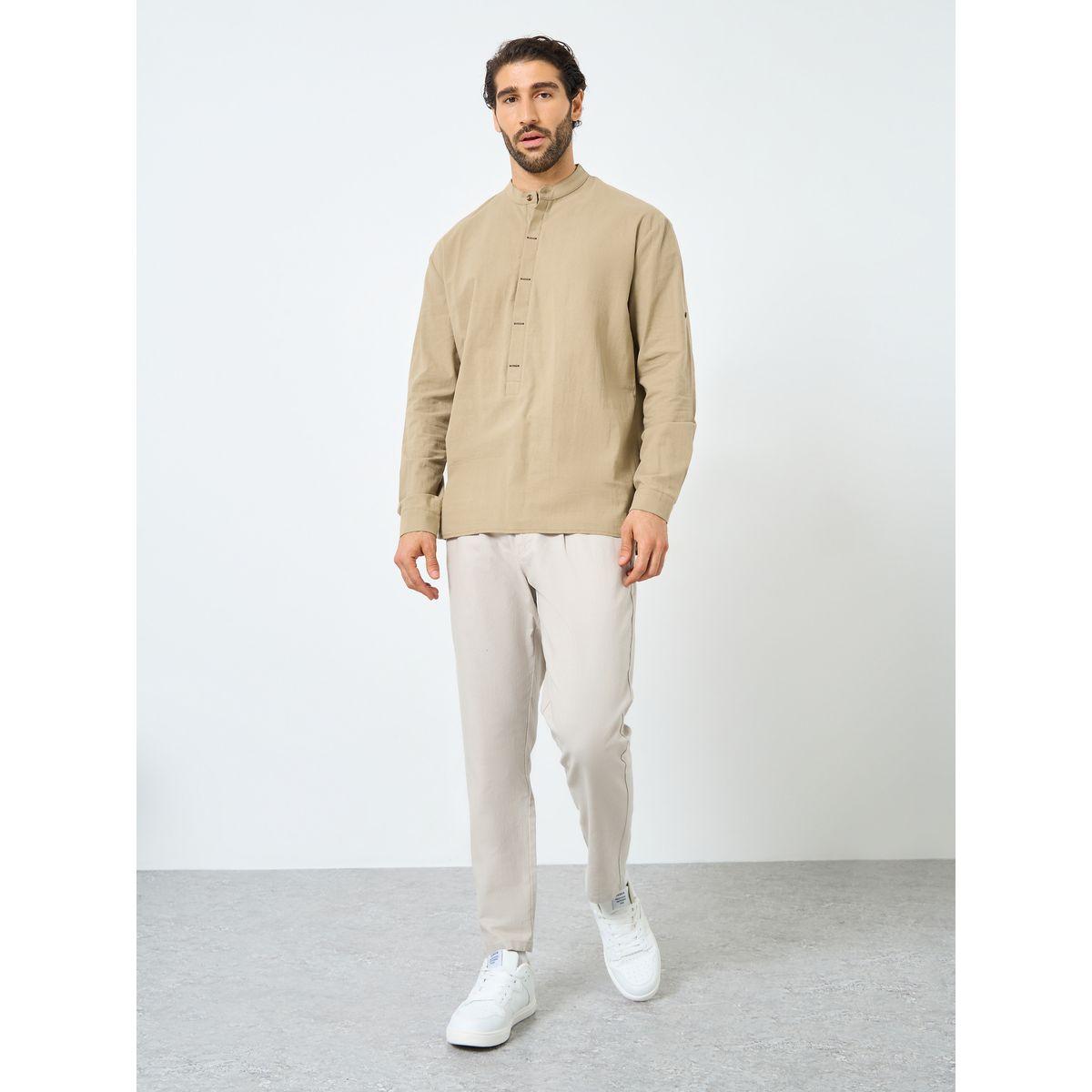 قميص بقصة عادية وياقة ماندارين-men-clothing-shirts-image-2