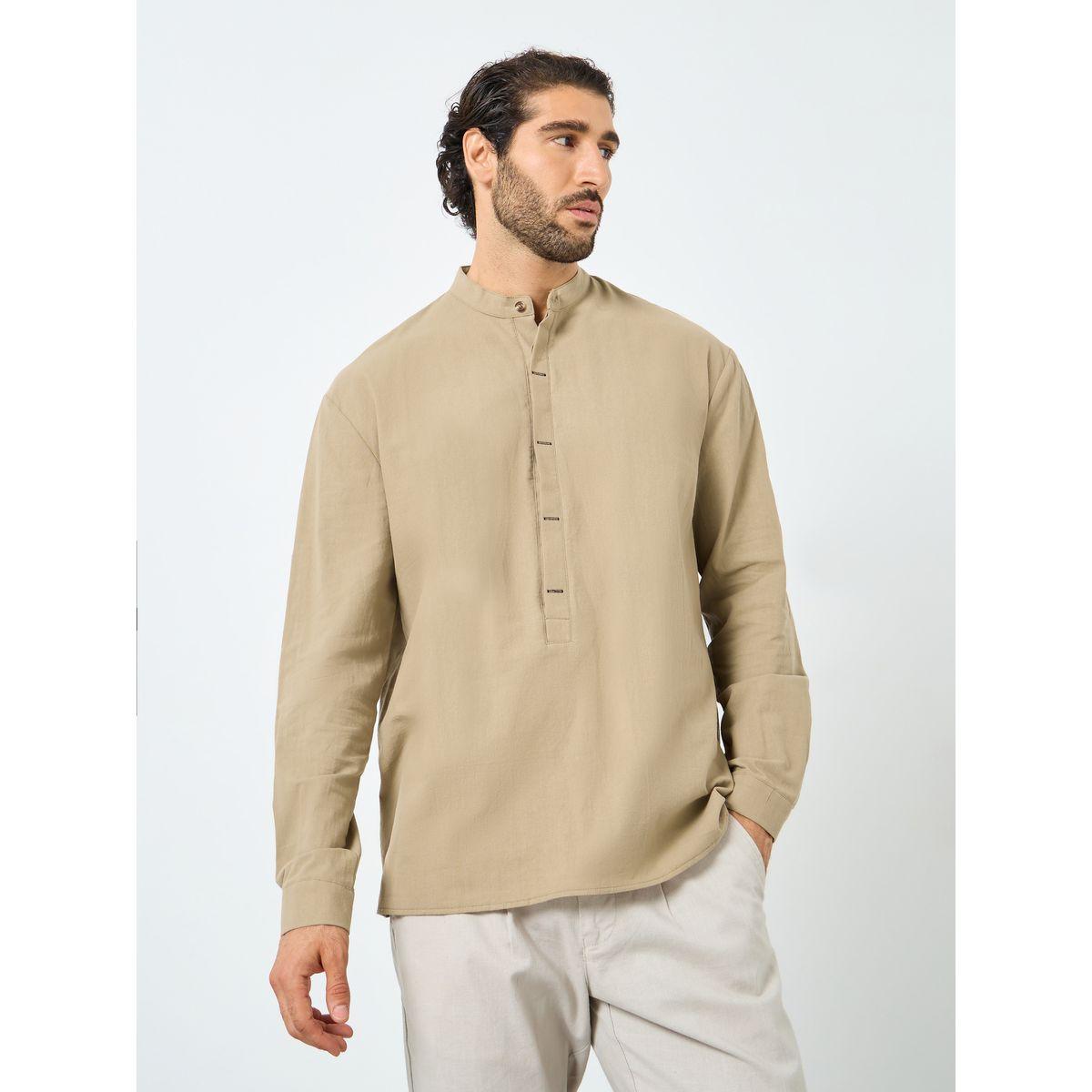 Styli Men Mandarin Collar Half Placket Regular Fit Shirt-men-clothing-shirts-image-3