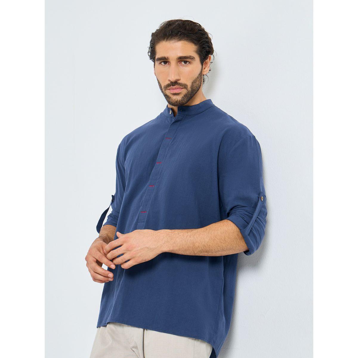 قميص بقصة عادية وياقة ماندارين-men-clothing-shirts-image-1