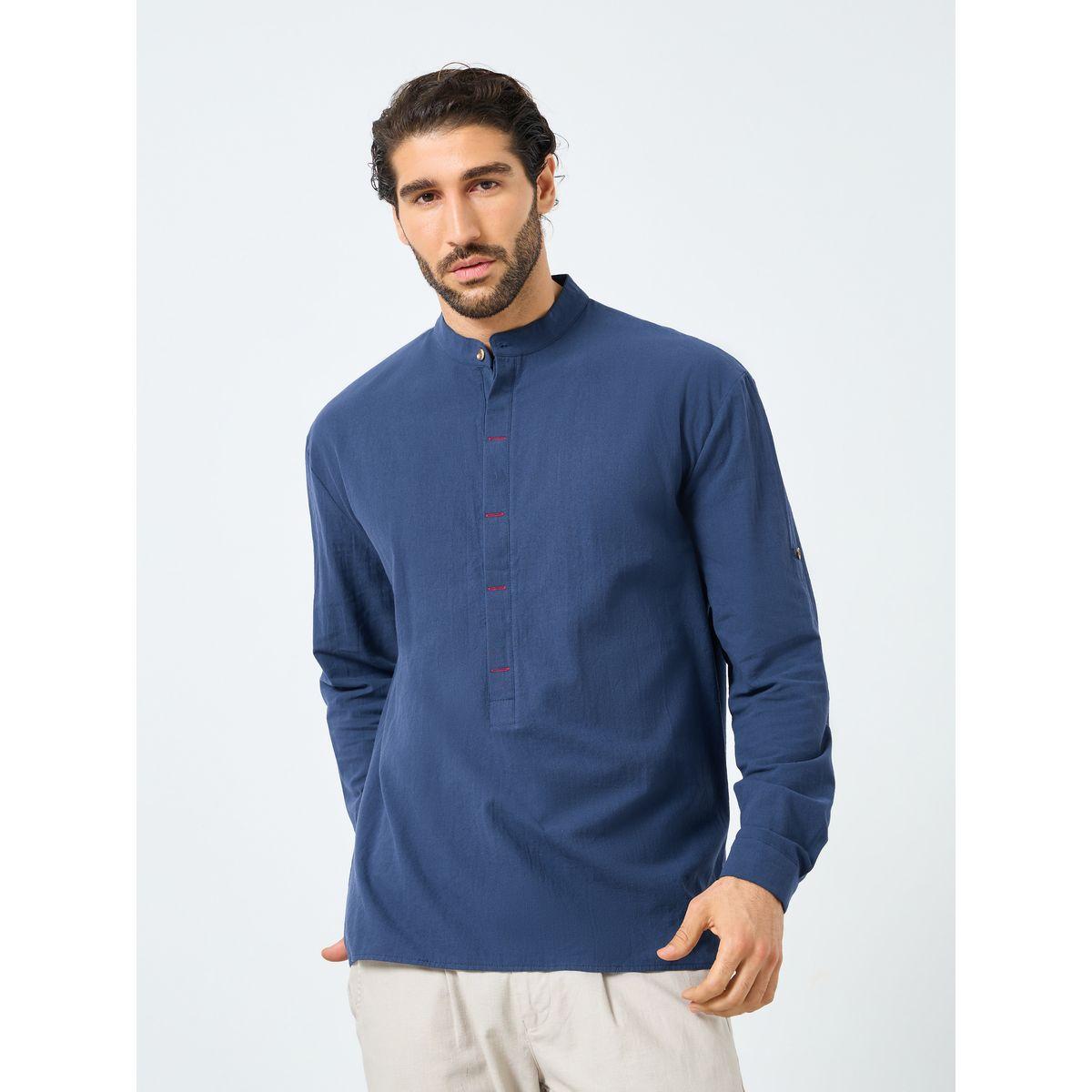 قميص بقصة عادية وياقة ماندارين-men-clothing-shirts-image-3