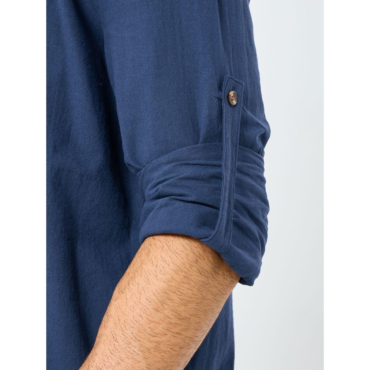 Styli Men Mandarin Collar Half Placket Regular Fit Shirt-men-clothing-shirts-image-4
