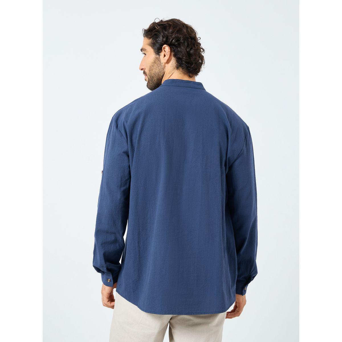 Styli Men Mandarin Collar Half Placket Regular Fit Shirt-men-clothing-shirts-image-5