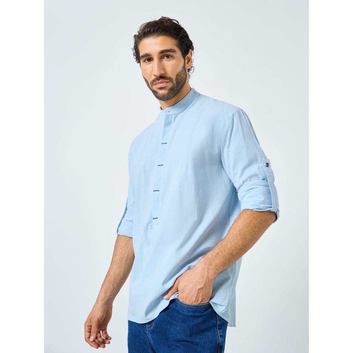 Styli Men Mandarin Collar Half Placket Regular Fit Shirt-men-clothing-shirts-image-1