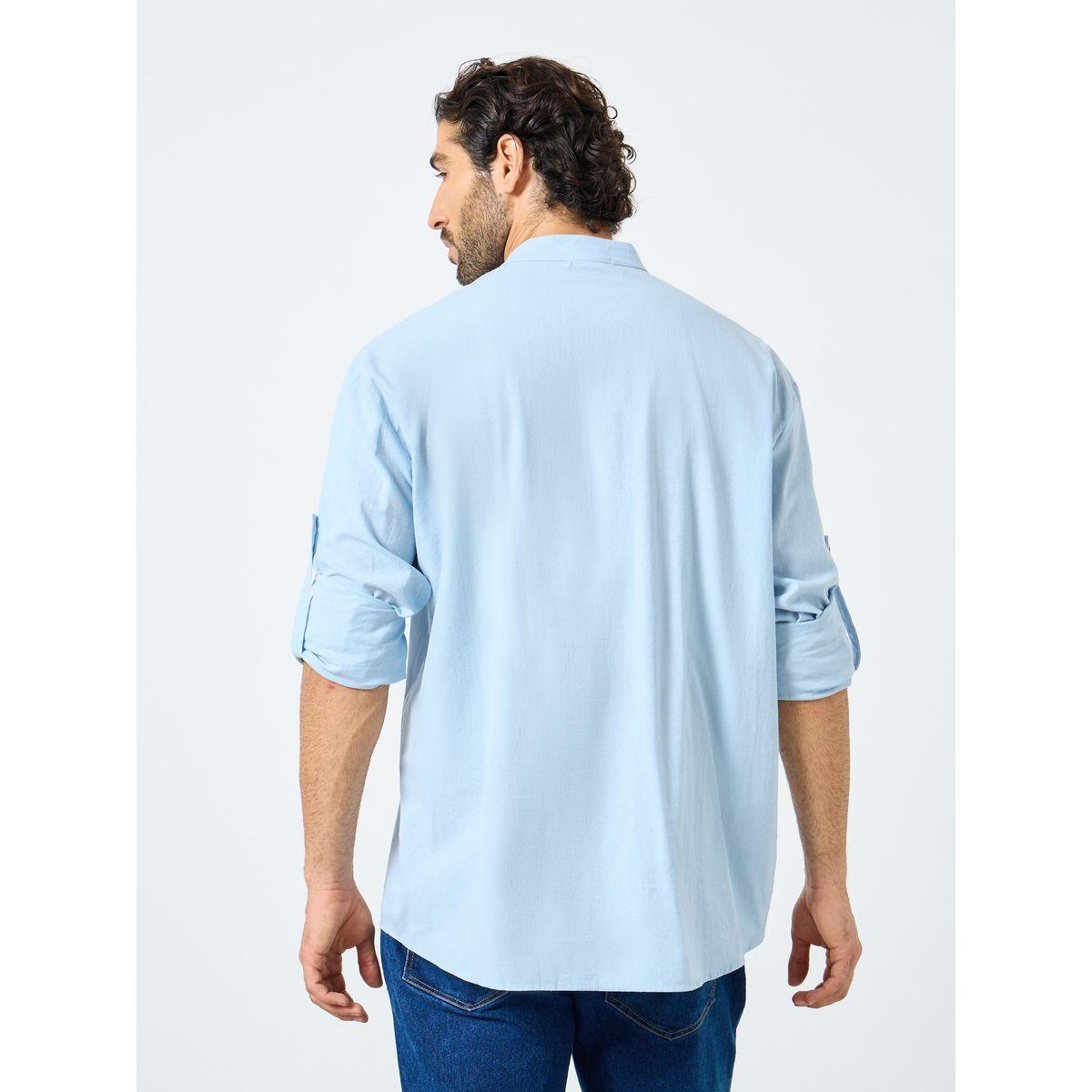 Styli Men Mandarin Collar Half Placket Regular Fit Shirt-men-clothing-shirts-image-5