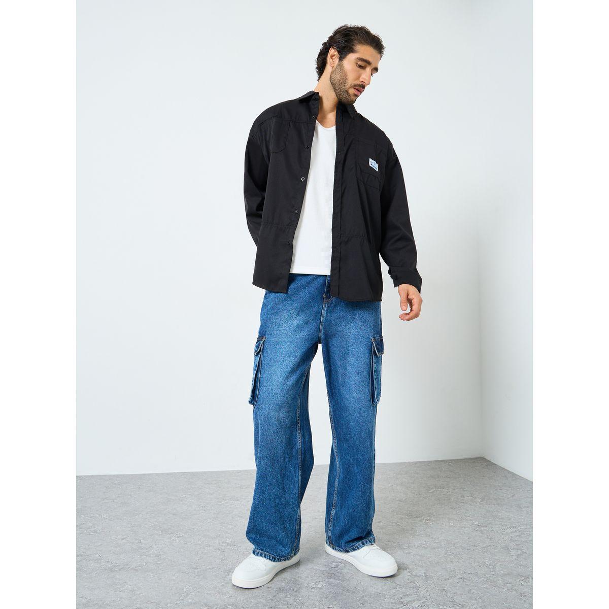 Styli Men Beige Oversized Utility Shacket-men-clothing-shirts-image-2