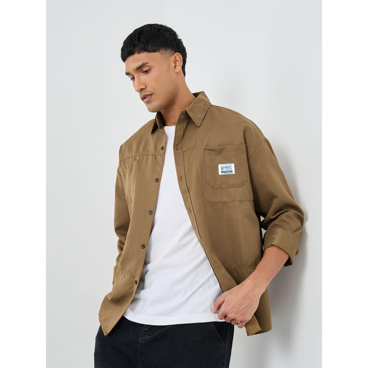 Styli Men Beige Oversized Utility Shacket-men-clothing-shirts-image-1