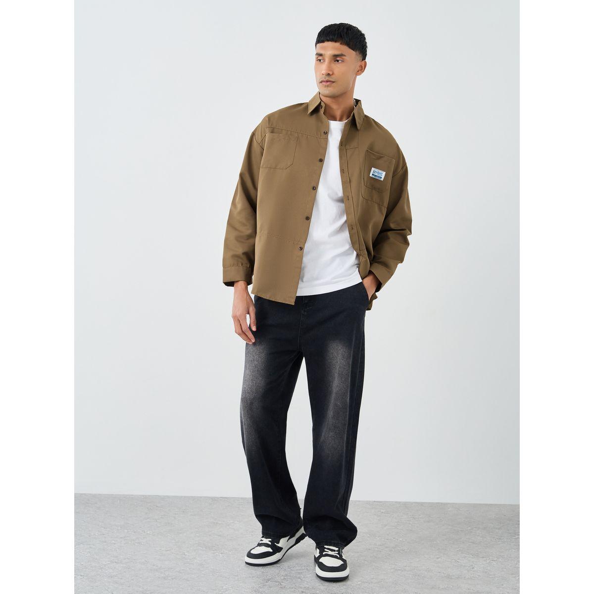 Styli Men Beige Oversized Utility Shacket-men-clothing-shirts-image-2