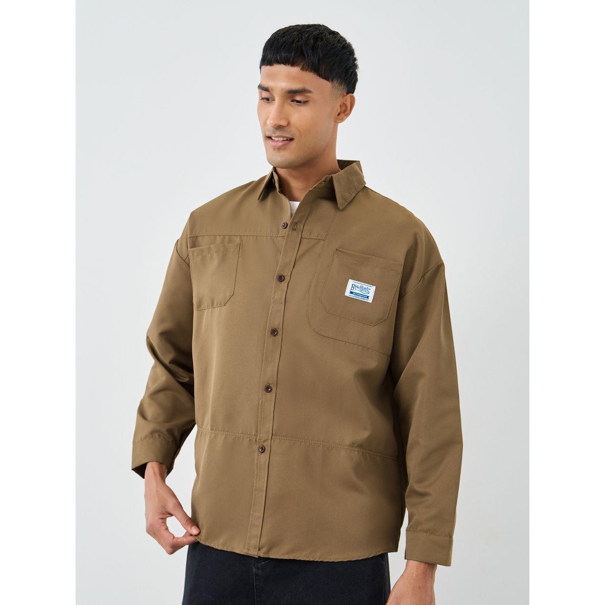Styli Men Beige Oversized Utility Shacket-men-clothing-shirts-image-3