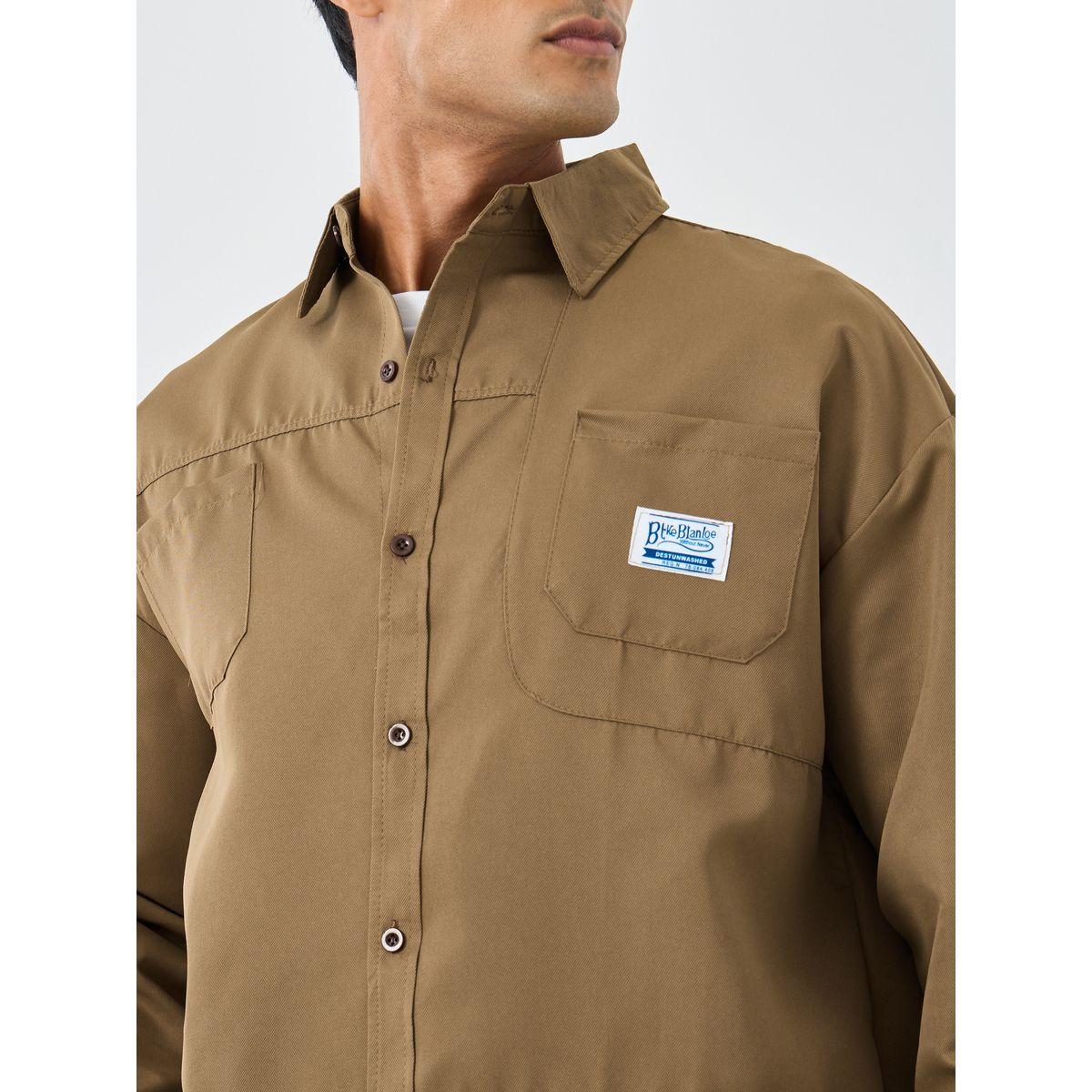 Styli Men Beige Oversized Utility Shacket-men-clothing-shirts-image-4