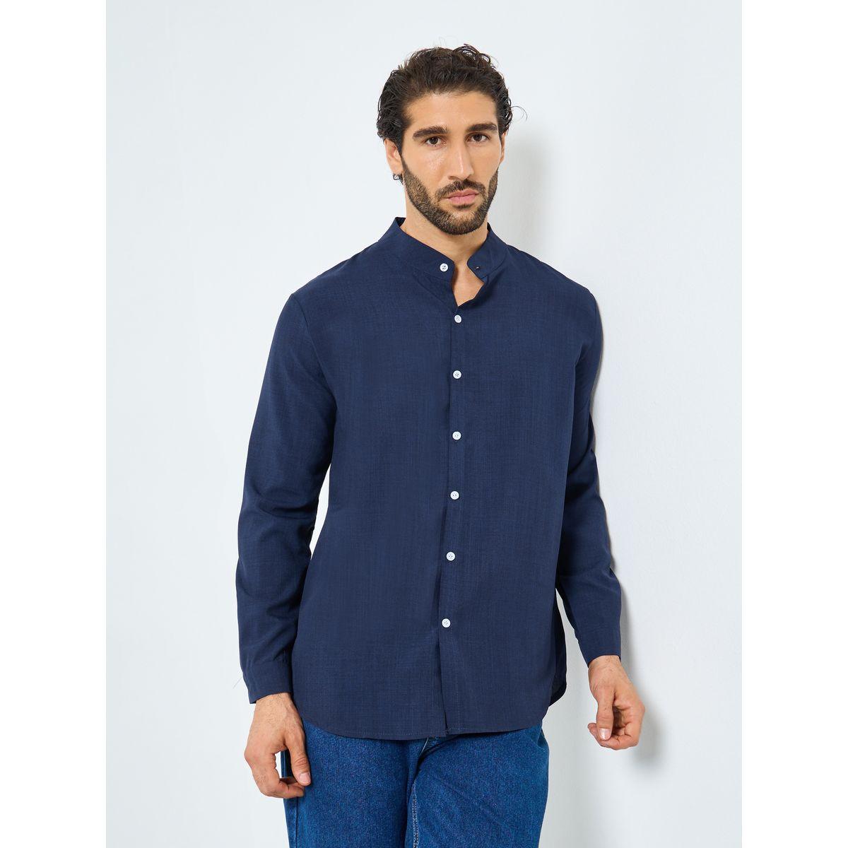 Styli Linen Blend Mandarin Collar Regular Fit Shirt-men-clothing-shirts-image-1