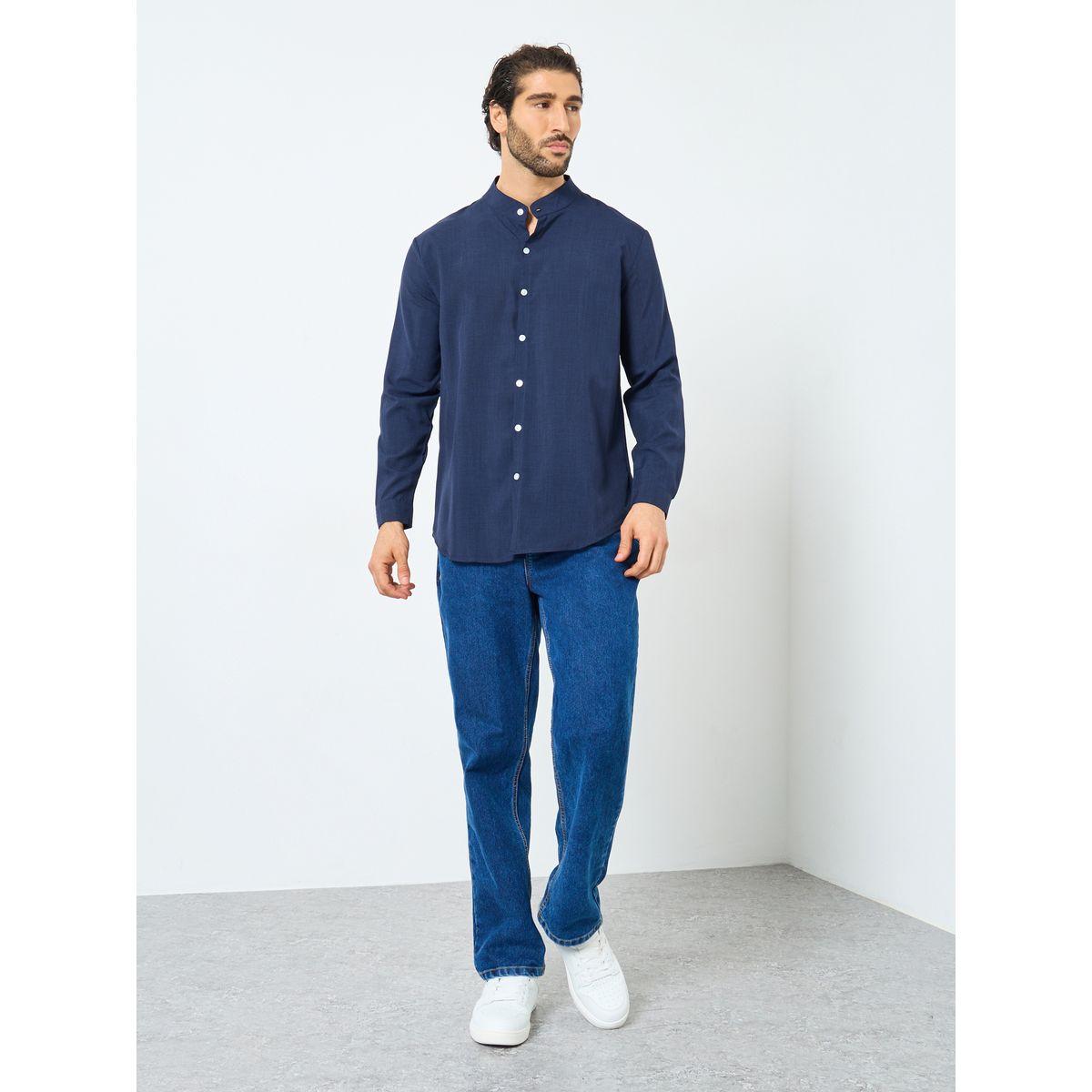 Styli Linen Blend Mandarin Collar Regular Fit Shirt-men-clothing-shirts-image-2