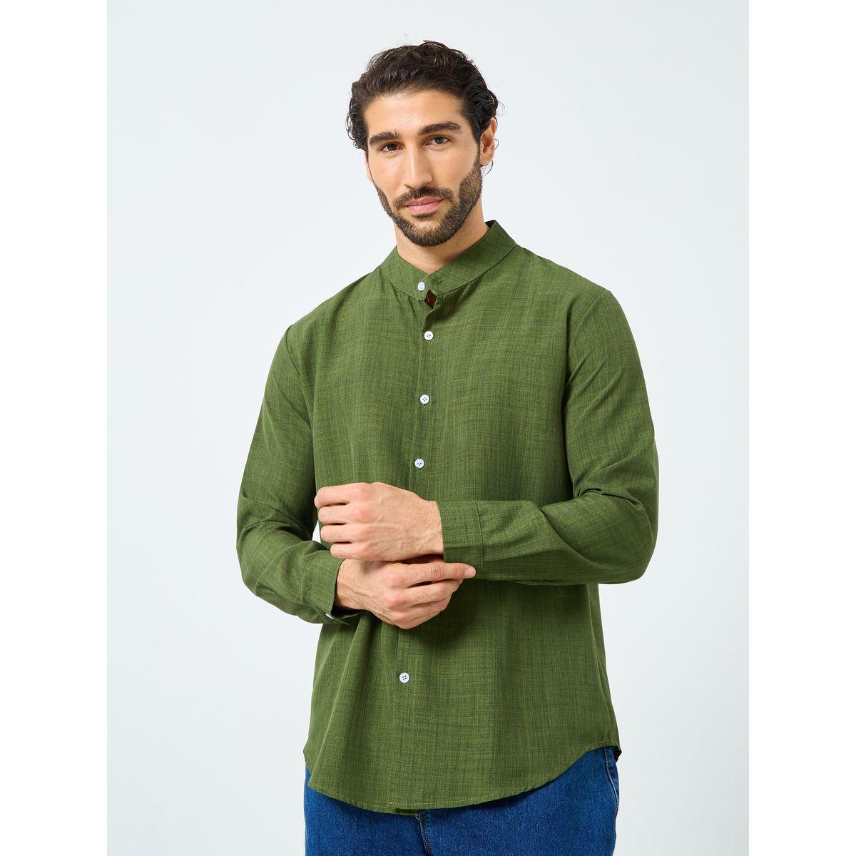 Styli Linen Blend Mandarin Collar Regular Fit Shirt-men-clothing-shirts-image-1