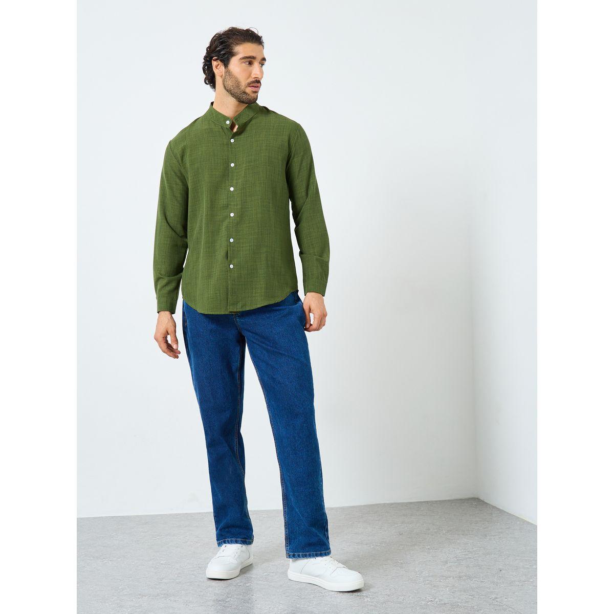Styli Linen Blend Mandarin Collar Regular Fit Shirt-men-clothing-shirts-image-2