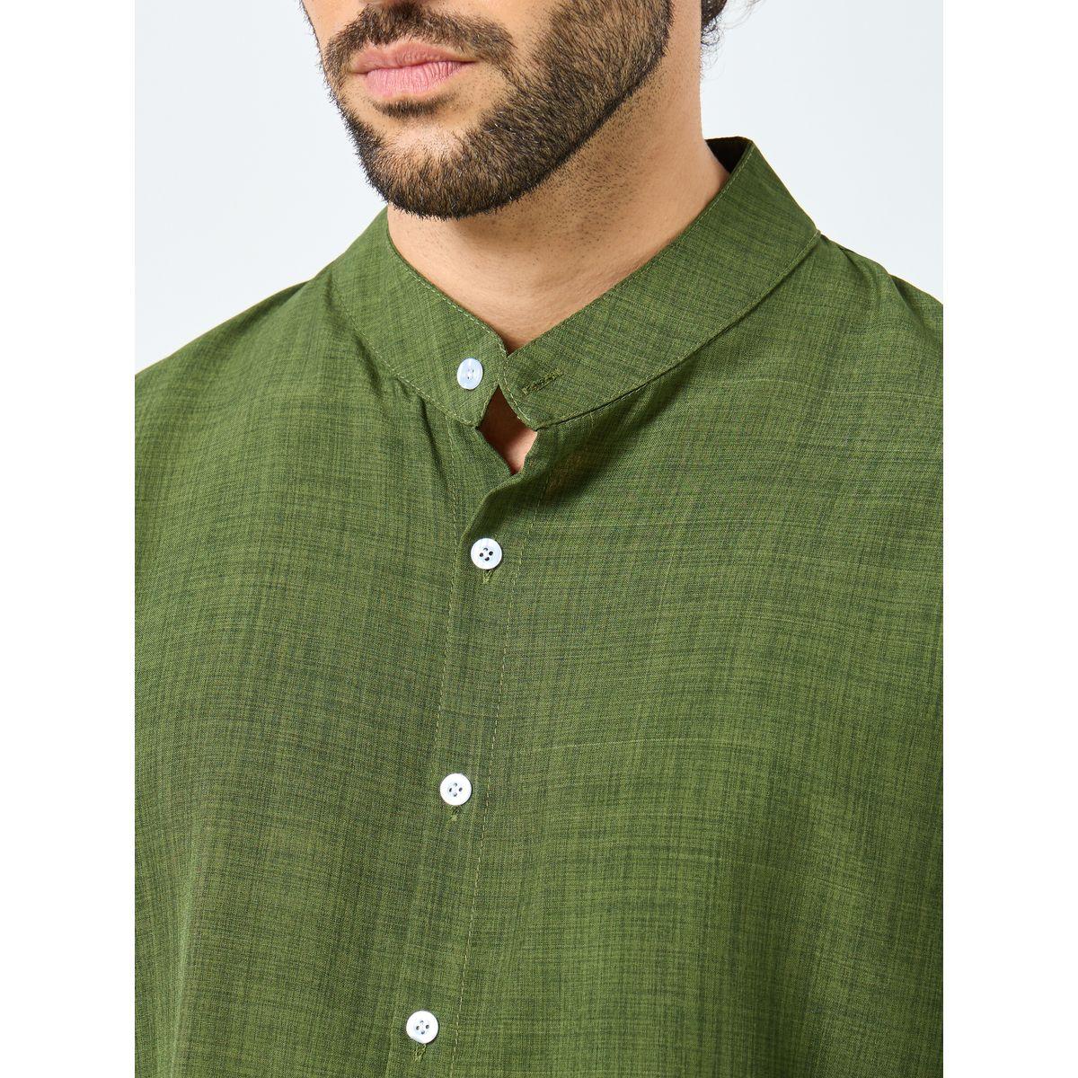 Styli Linen Blend Mandarin Collar Regular Fit Shirt-men-clothing-shirts-image-3
