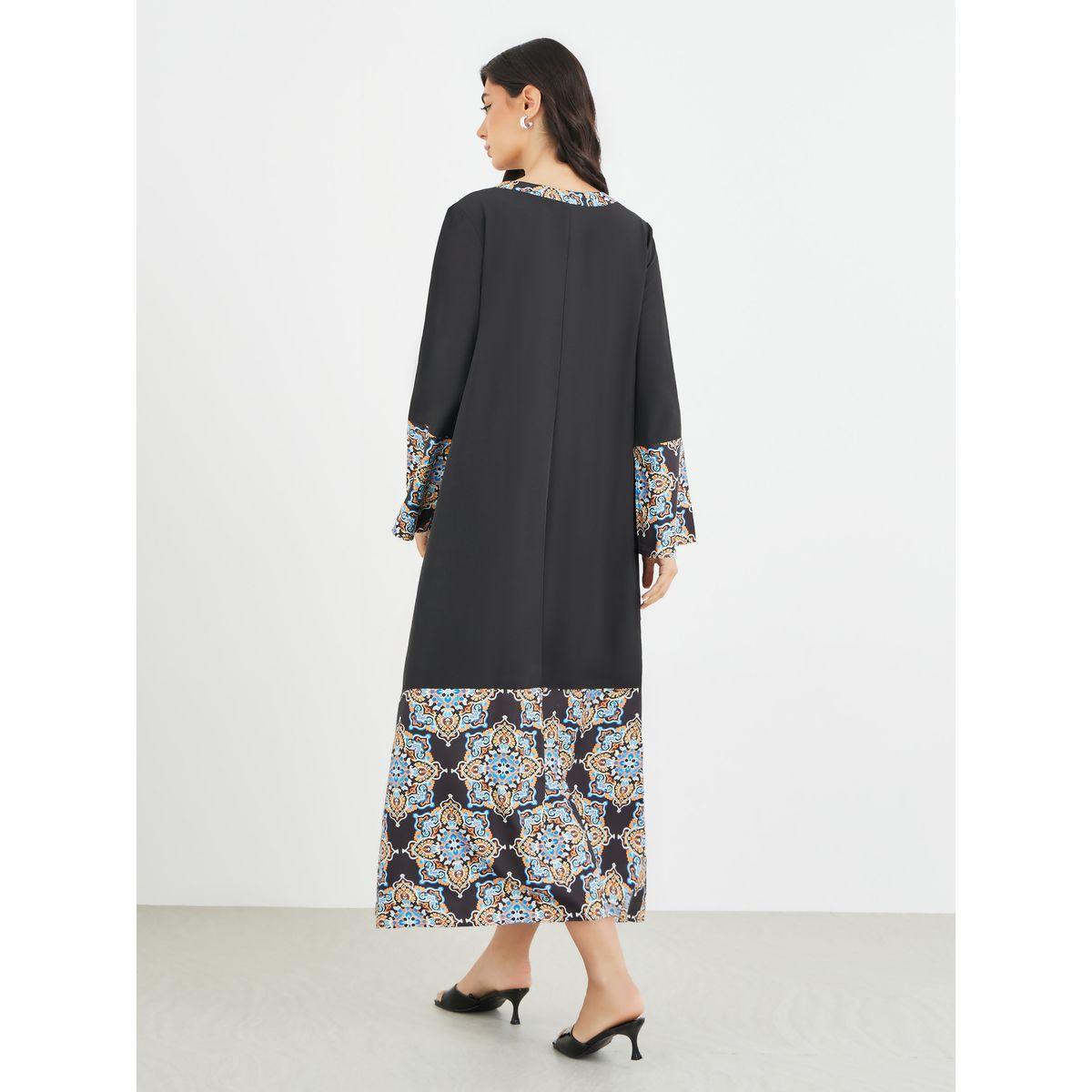 جلابية مطبعة بحافة واسعة وياقة بشق-women-arabicclothing-jalabiyas-image-5