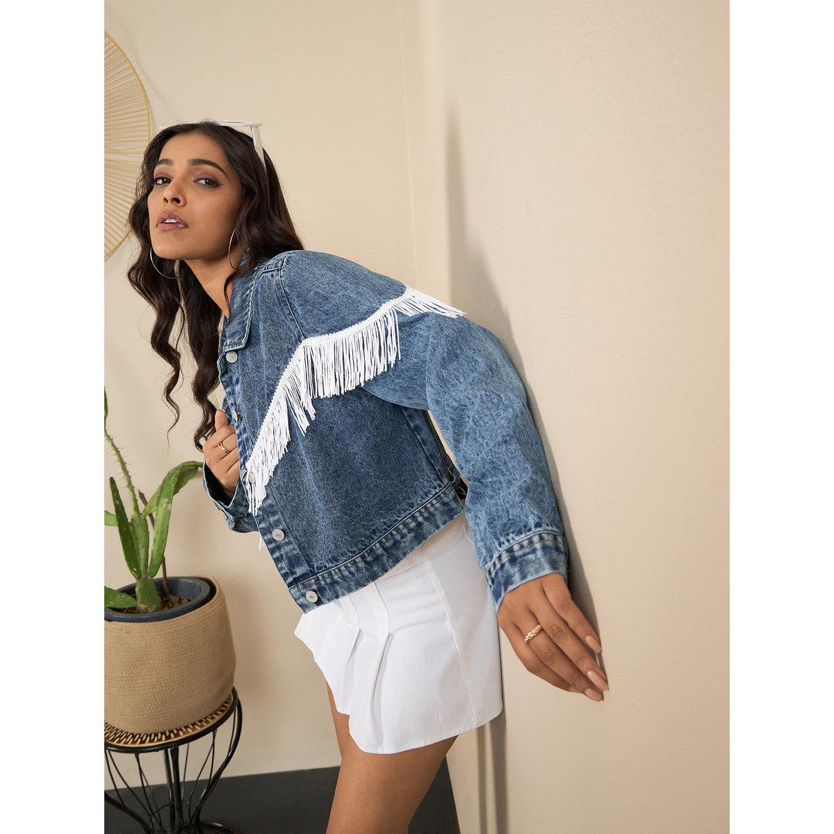 Stylestone X Styli Denim Buttoned Crop Jacket with Front Fringes-women-clothing-coatsandjackets-jackets-image-5