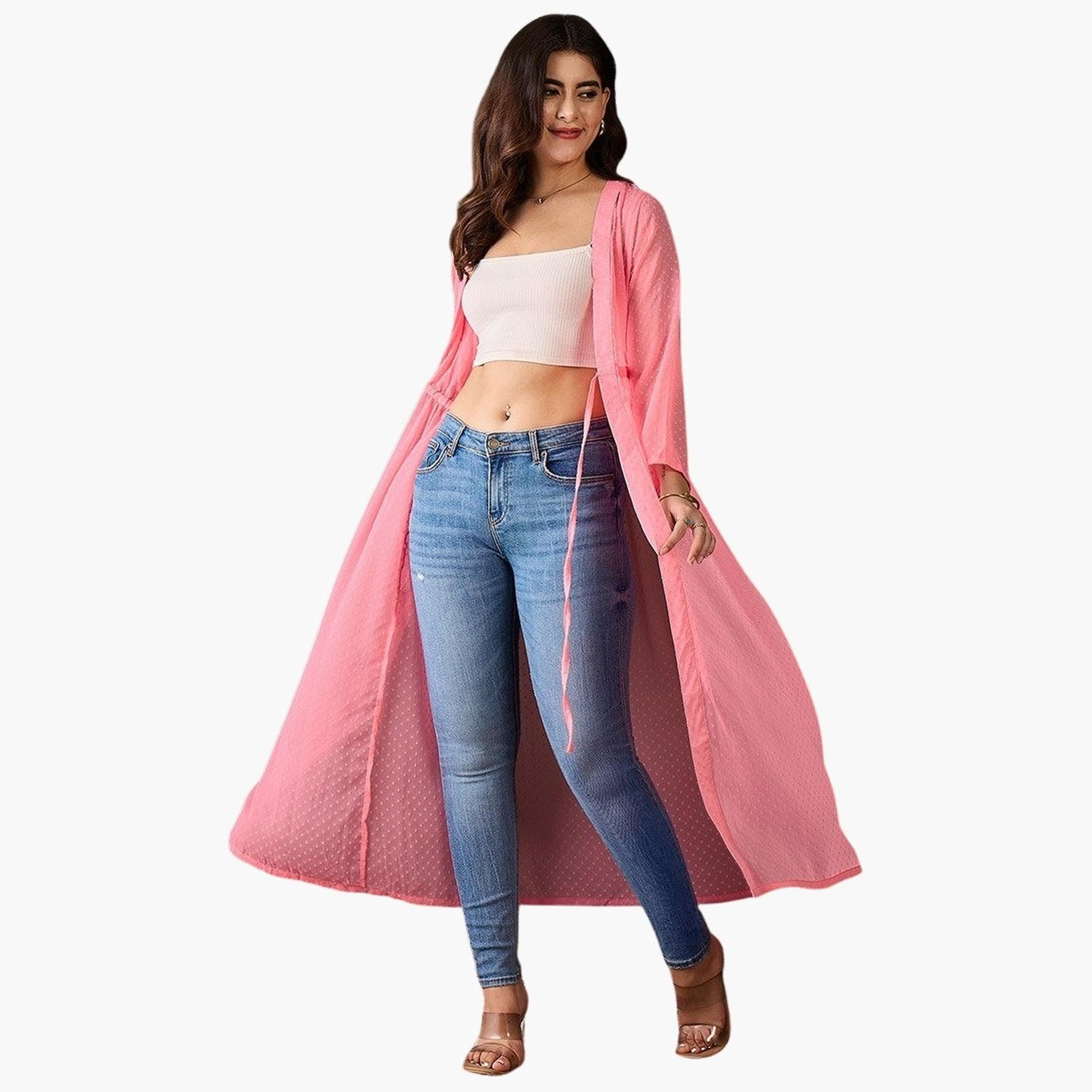 ستايل ستون × ستايلي - سترة قصيرة من الشيفون الوردي السادة، بخصر مكشكش-women-clothing-cardigansandjumpers-cardigans-image-2
