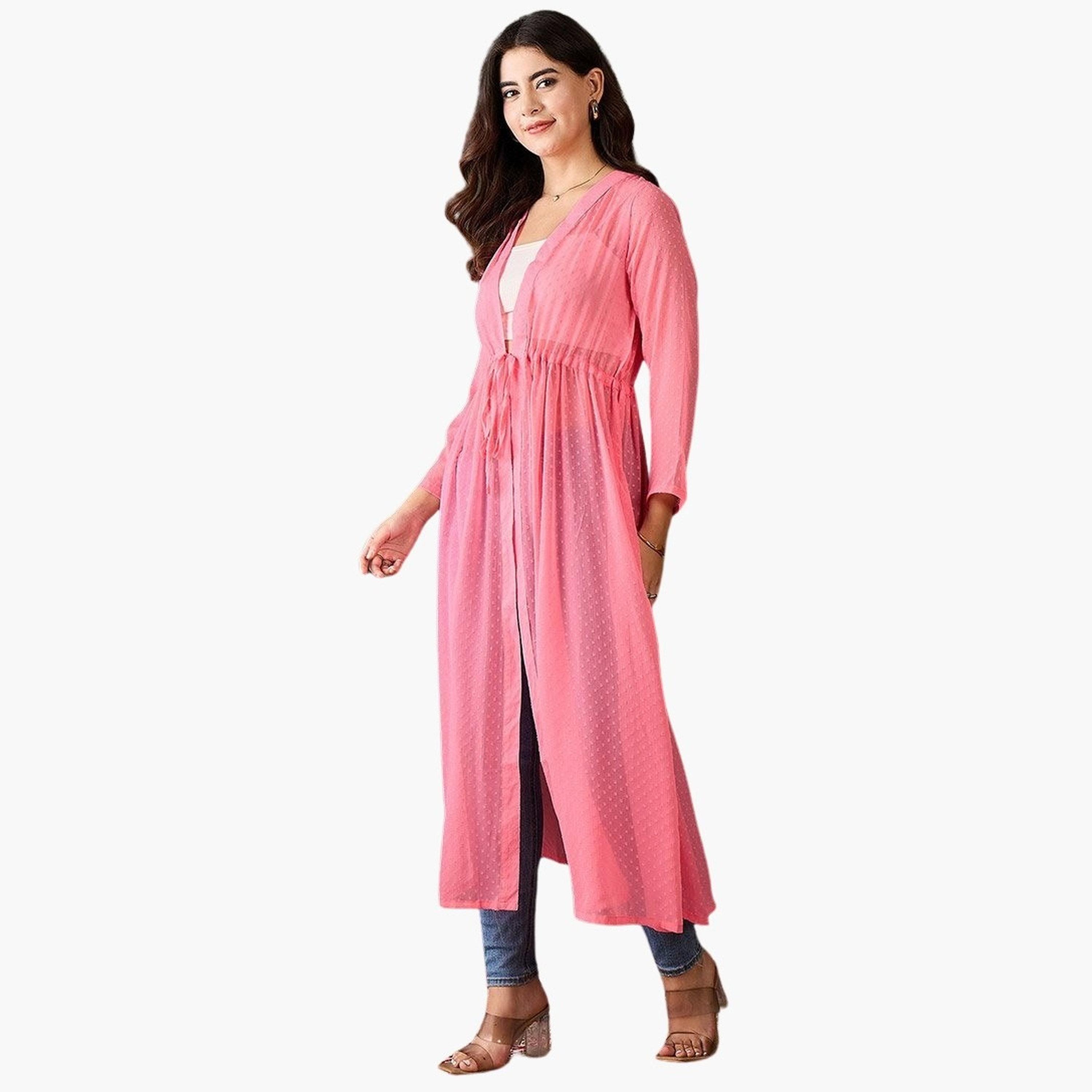 Stylestone X Styli Pink Solid Chiffon Ruched Waist Shrug-women-clothing-cardigansandjumpers-cardigans-image-4